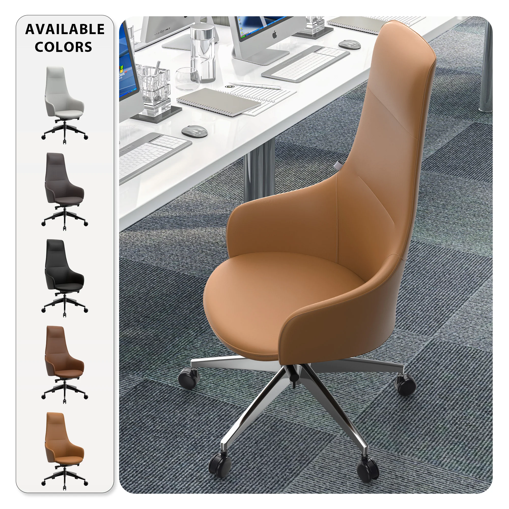 Celeste Series Office Tall Chair in Acorn Brown Leather