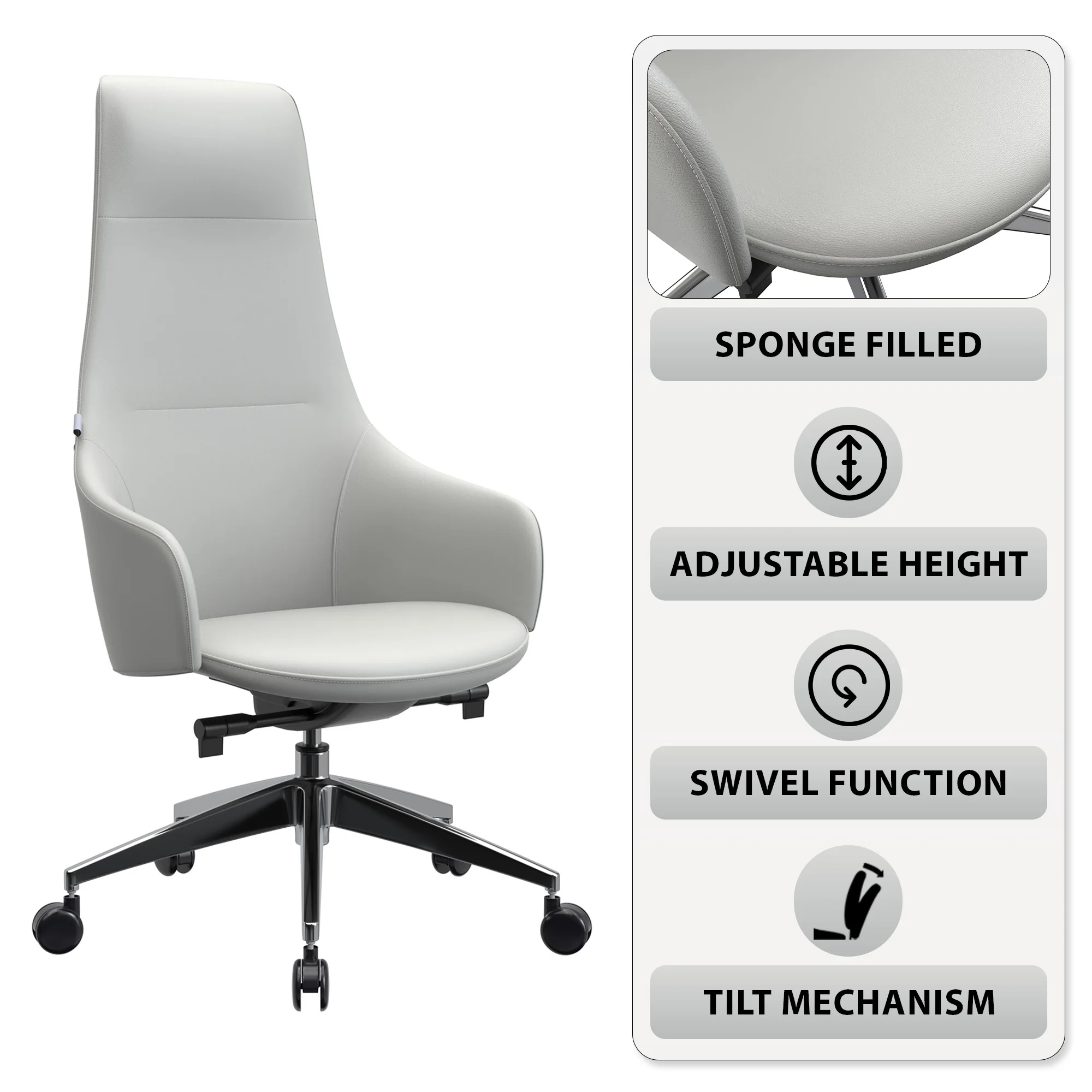 Celeste Series Tall Office Chair in White Leather