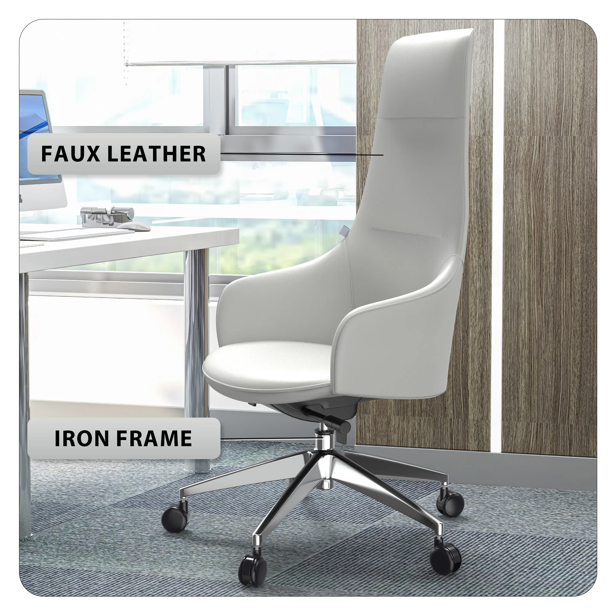 Celeste Series Tall Office Chair in White Leather