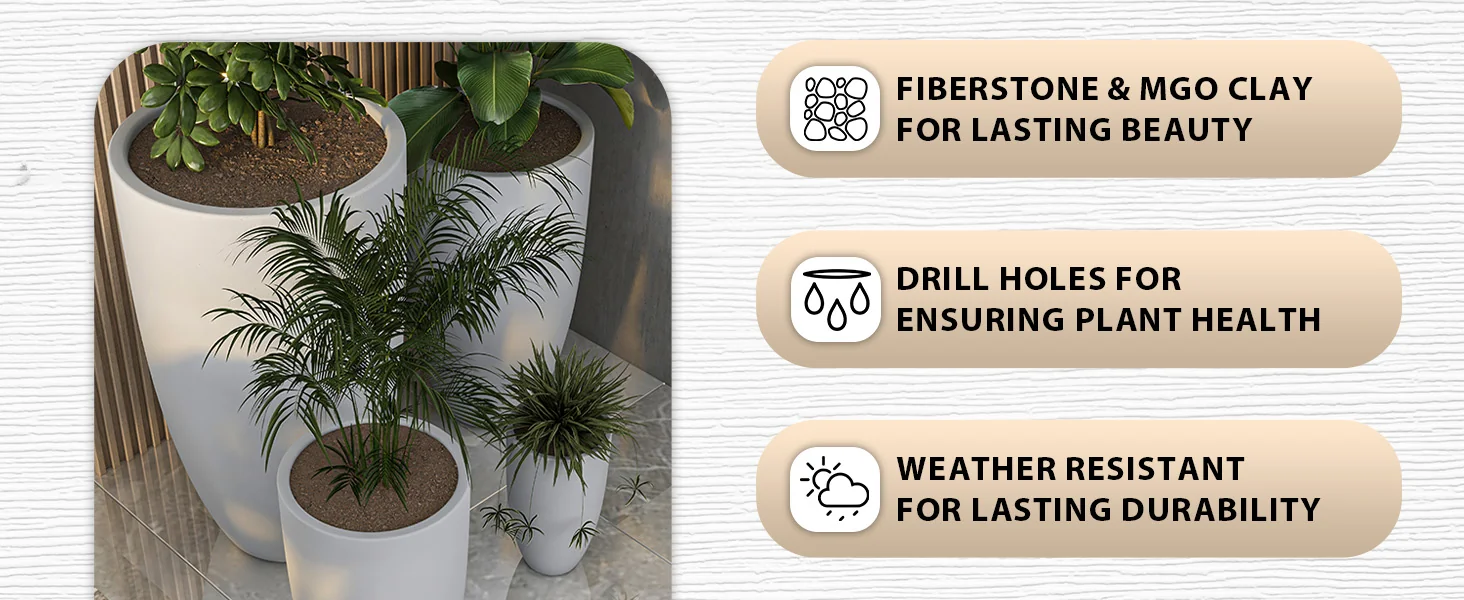 Crete Series Fiberstone Planter Set in Aged Concrete