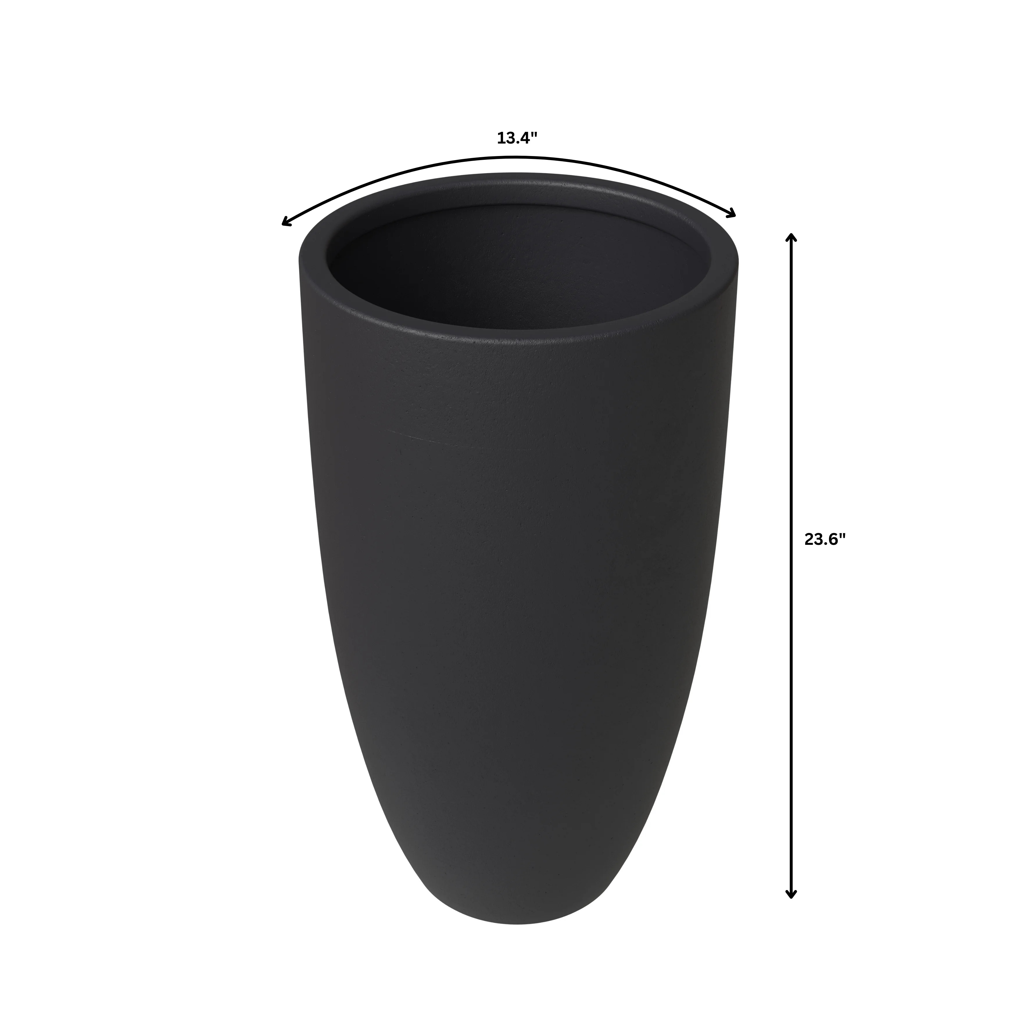 Crete Series Poly Stone Planter in Black 9.5 Dia, 15.7 High