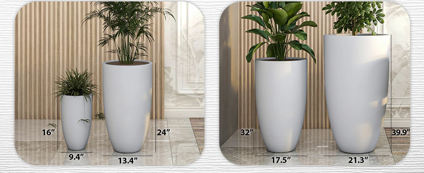 Crete Series Poly Stone Planter in Black 9.5 Dia, 15.7 High