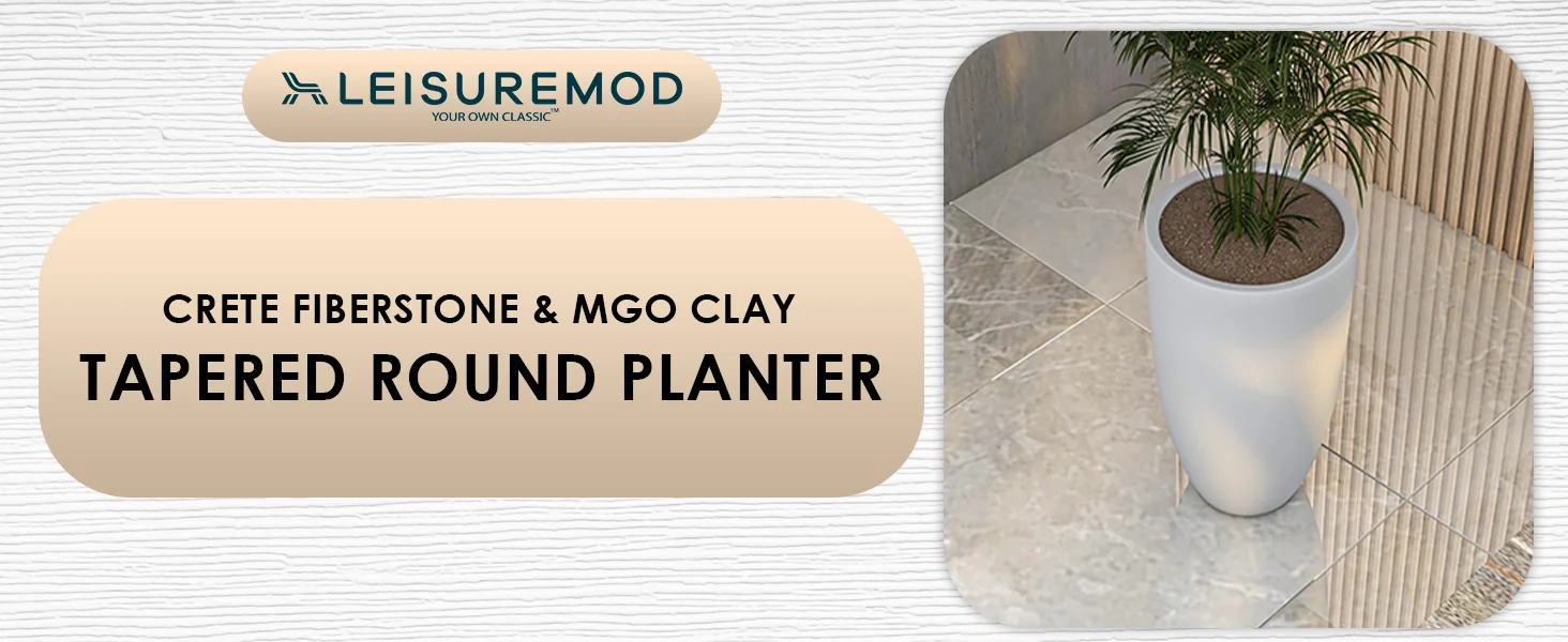 Crete Series Poly Stone Planter in Aged Concrete 13.4 Dia, 23.6 High