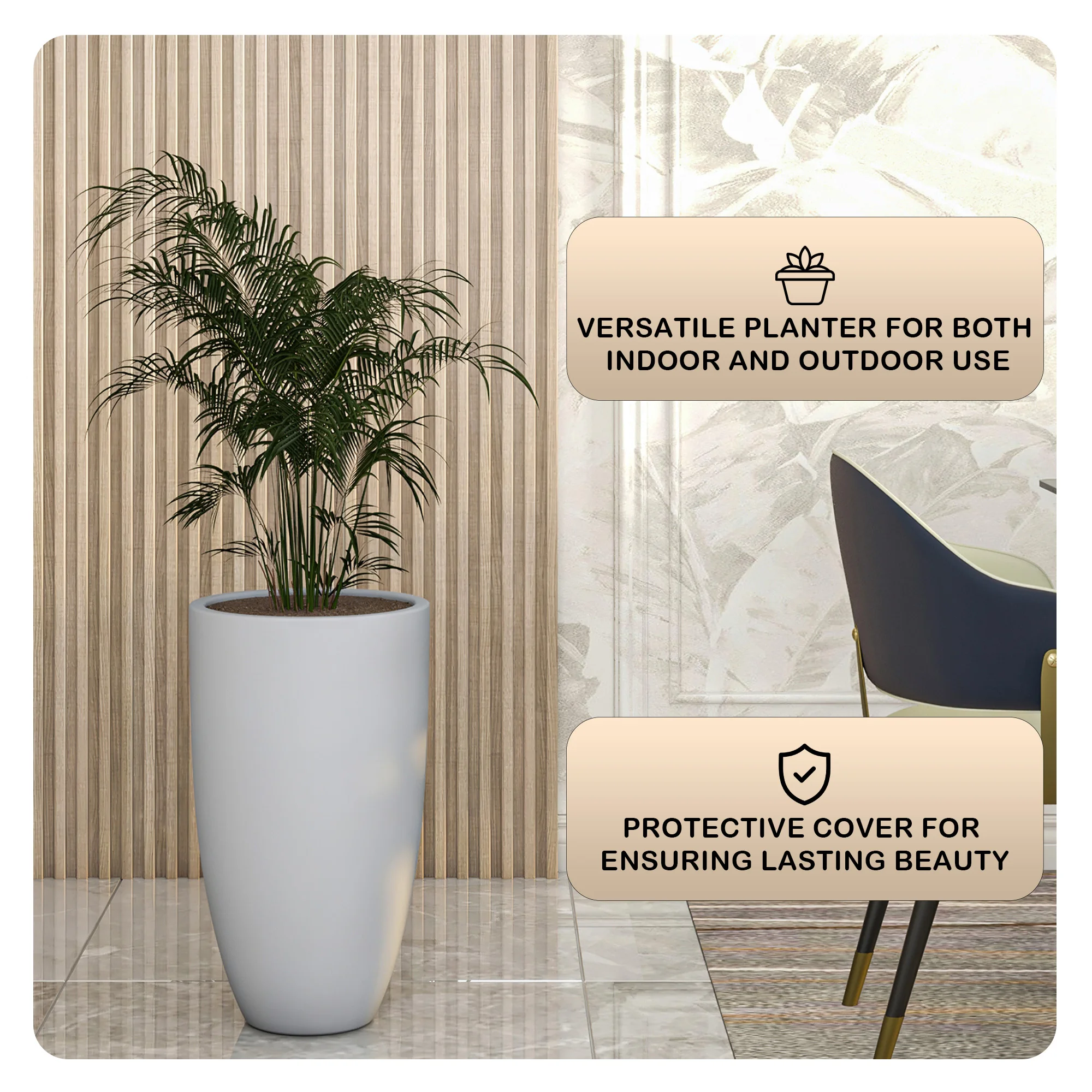 Crete Series Poly Stone Planter in Aged Concrete 13.4 Dia, 23.6 High