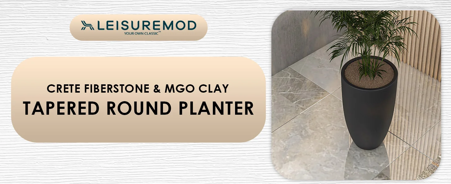 Crete Series Poly Stone Planter in Black 13.4 Dia, 23.6 High