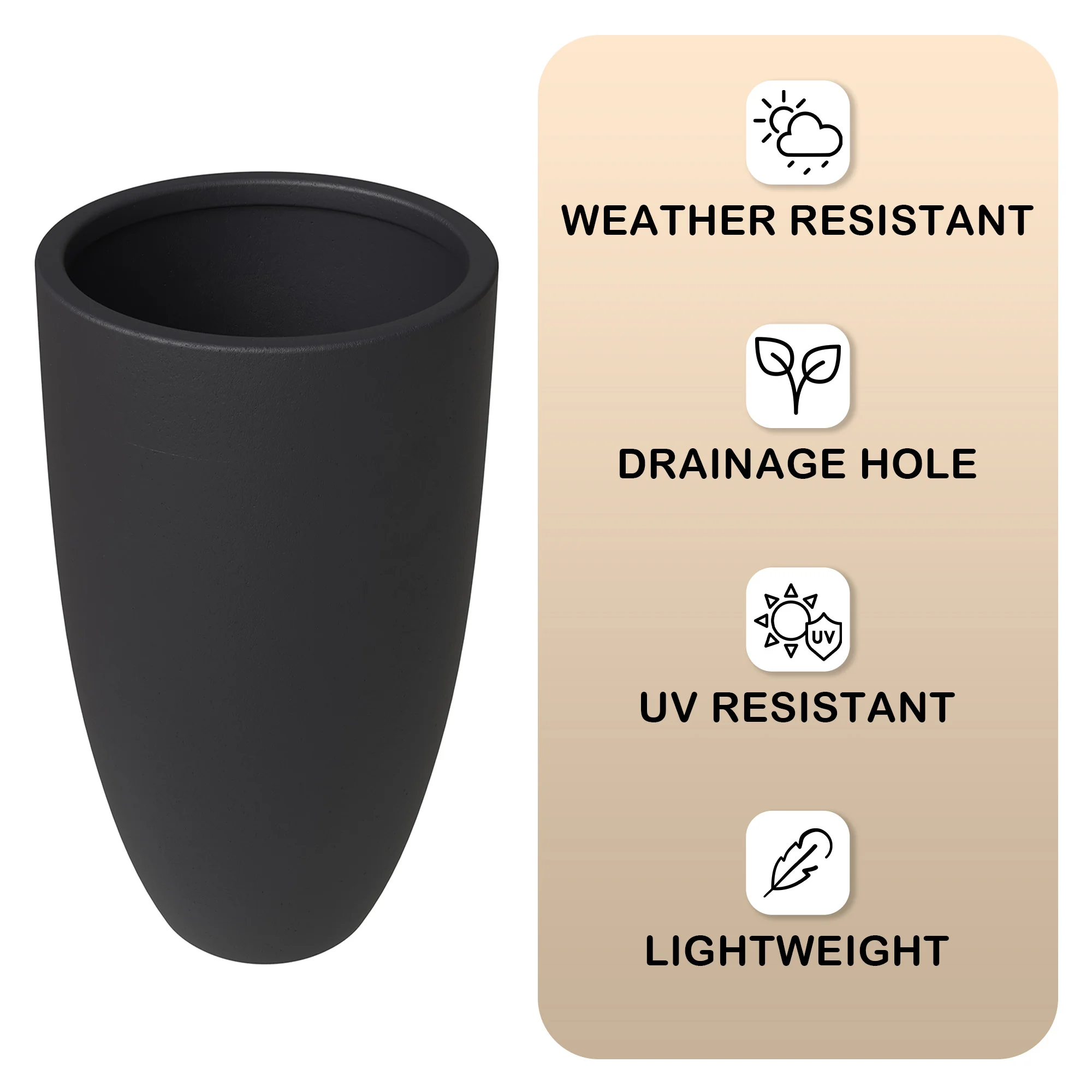 Crete Series Poly Stone Planter in Black 13.4 Dia, 23.6 High