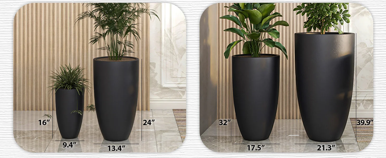 Crete Series Poly Stone Planter in Black 13.4 Dia, 23.6 High