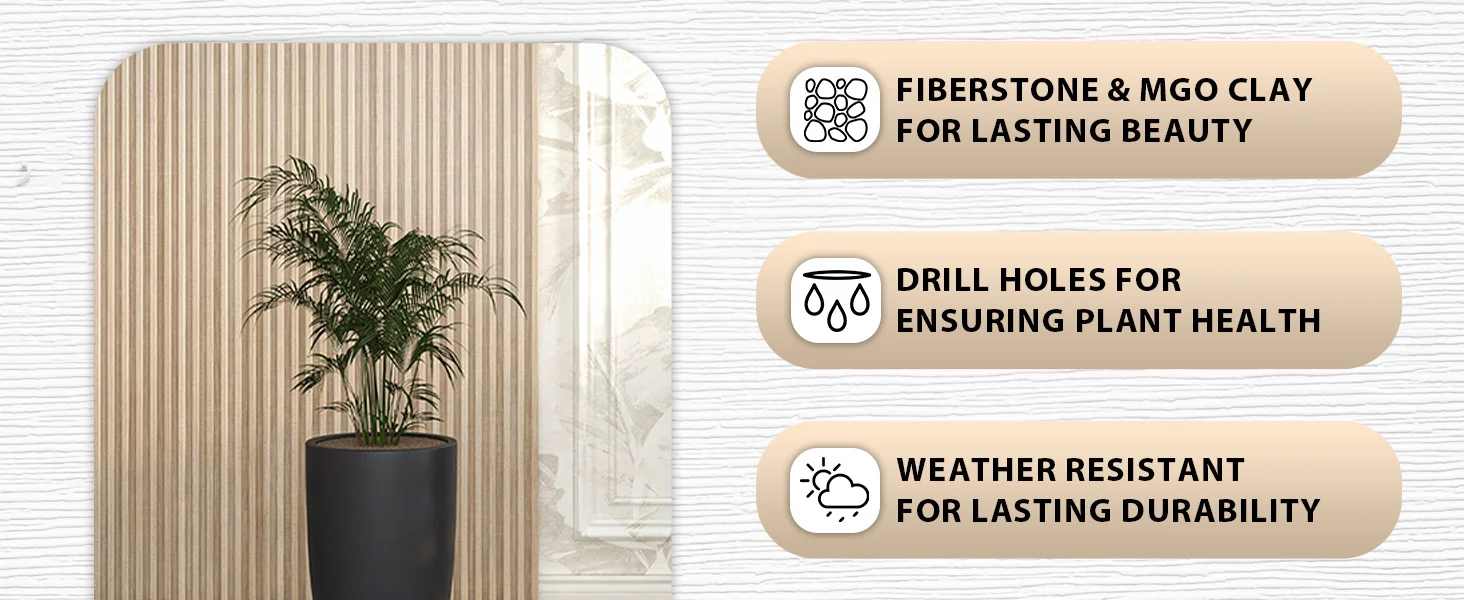 Crete Series Poly Stone Planter in Black 13.4 Dia, 23.6 High