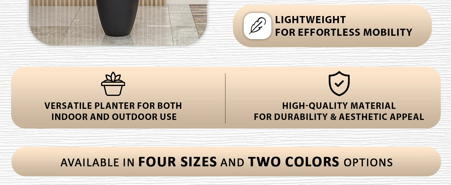 Crete Series Poly Stone Planter in Black 13.4 Dia, 23.6 High