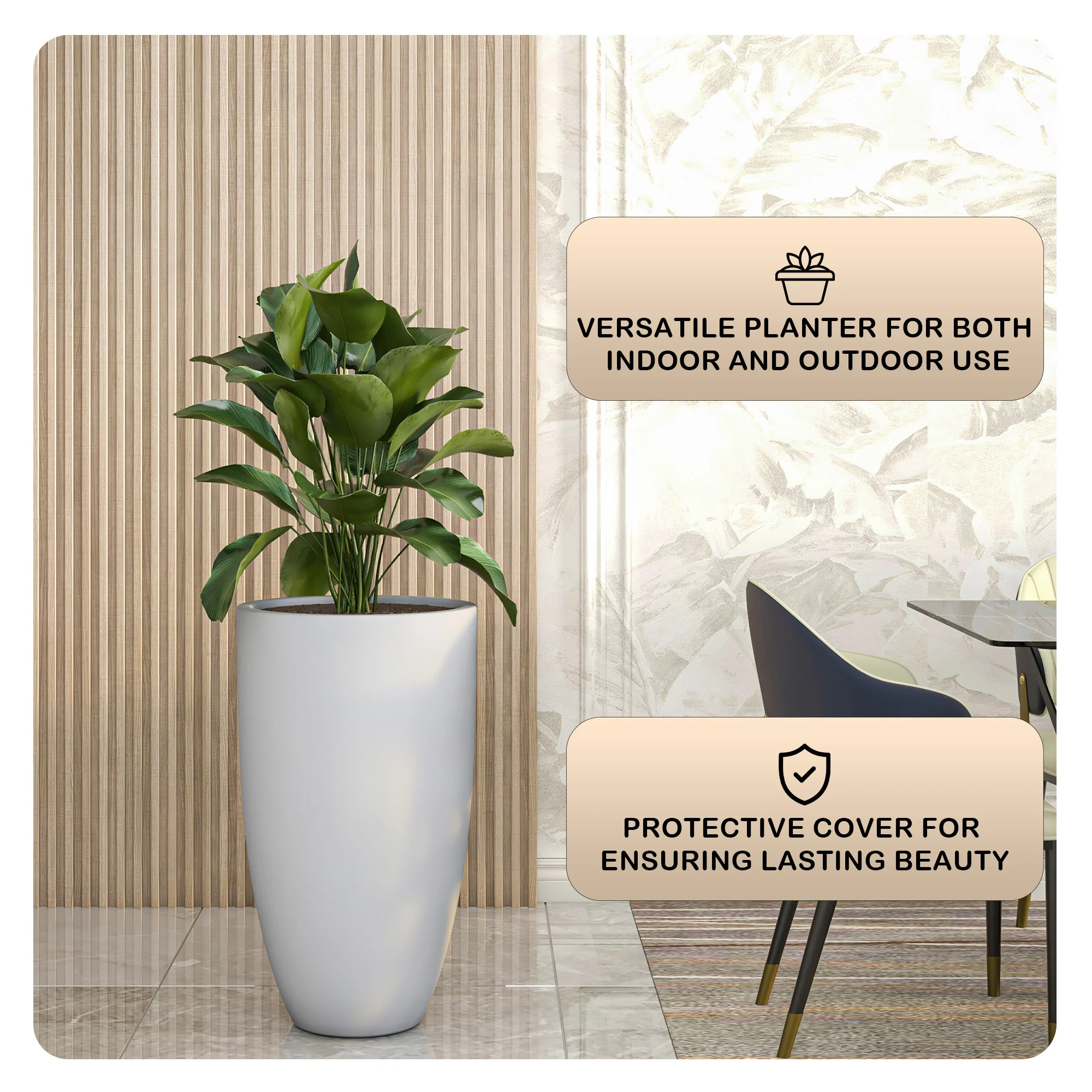 Crete Series Poly Stone Planter in Aged Concrete 17.3 Dia, 31.5 High