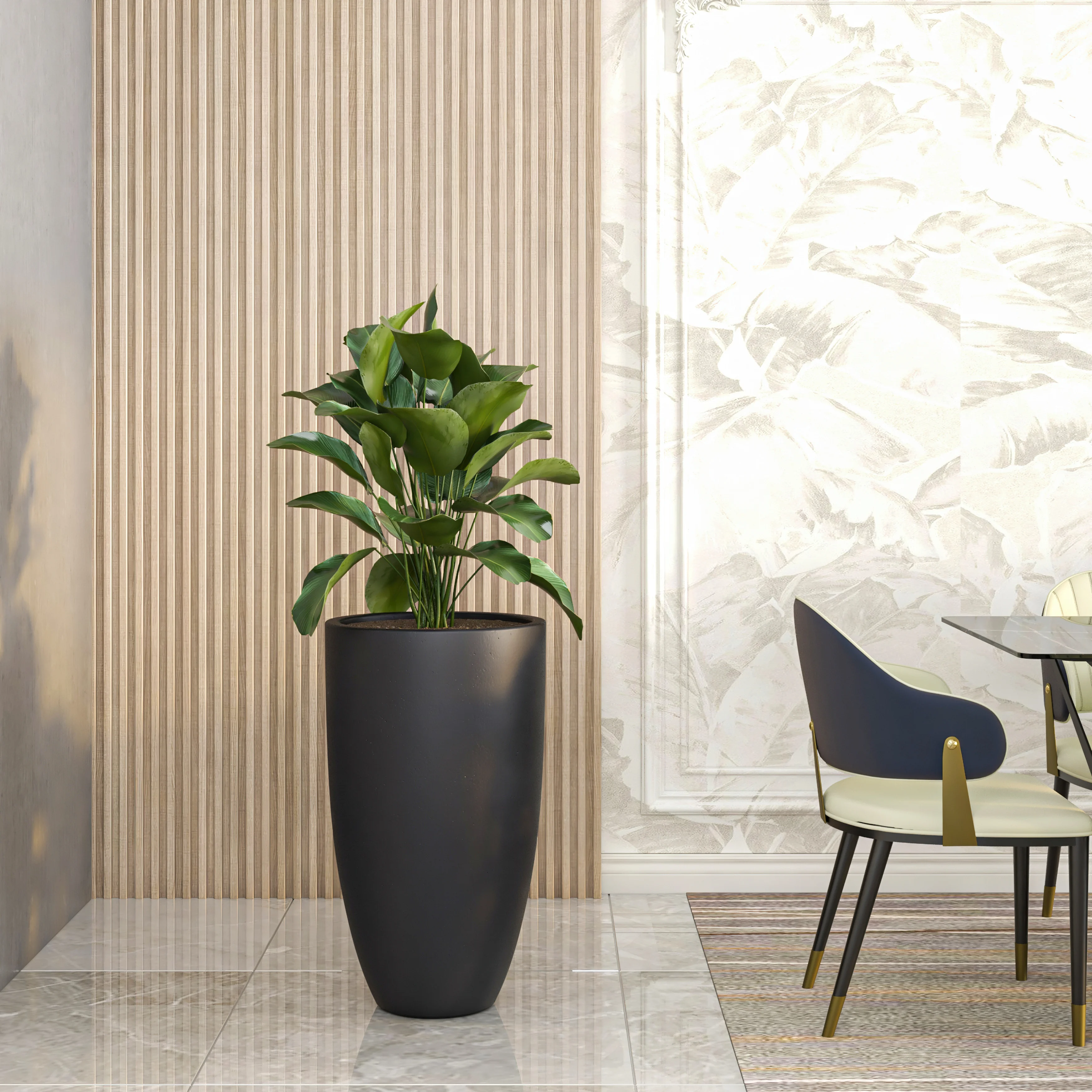 Crete Series Poly Stone Planter in Black 17.3 Dia, 31.5 High