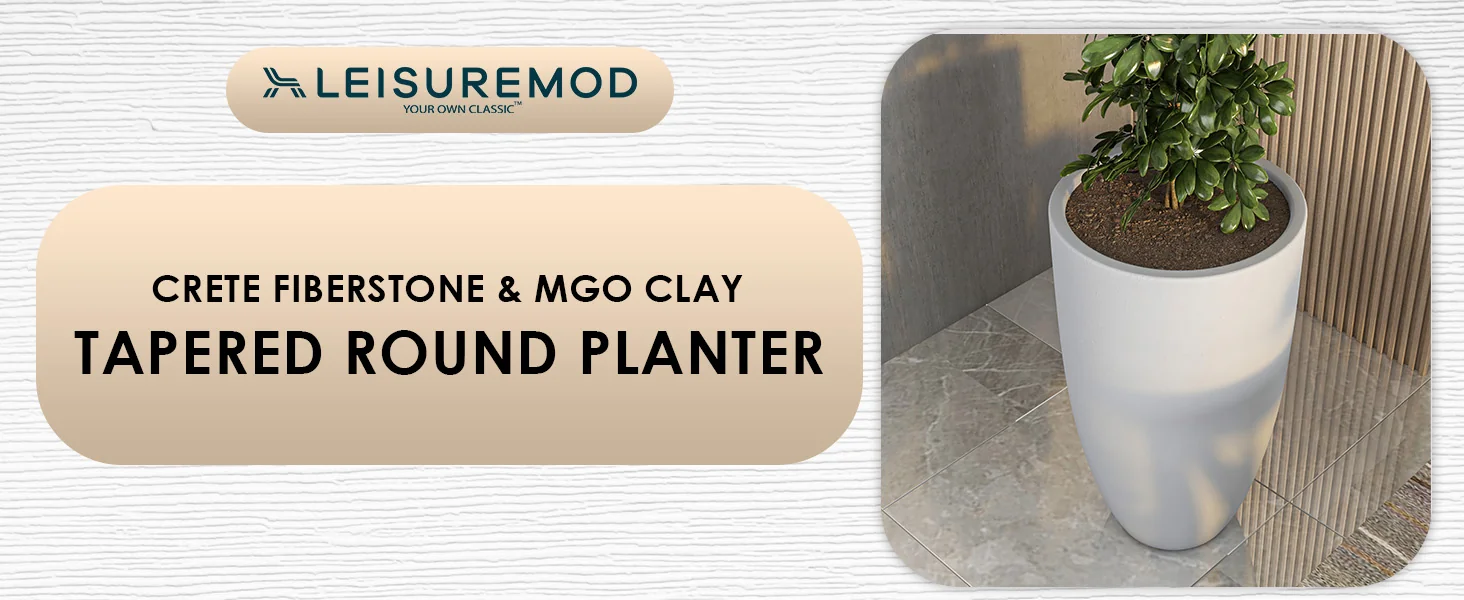 Crete Series Poly Stone Planter in Aged Concrete 21.3 Dia, 39.4 High