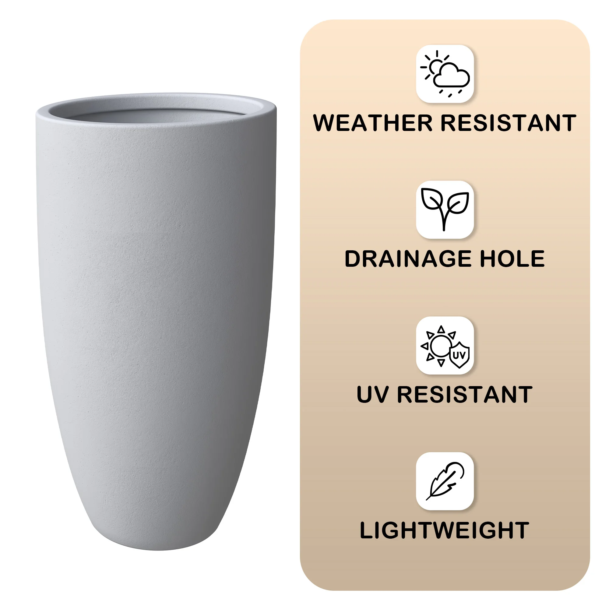 Crete Series Poly Stone Planter in Aged Concrete 21.3 Dia, 39.4 High