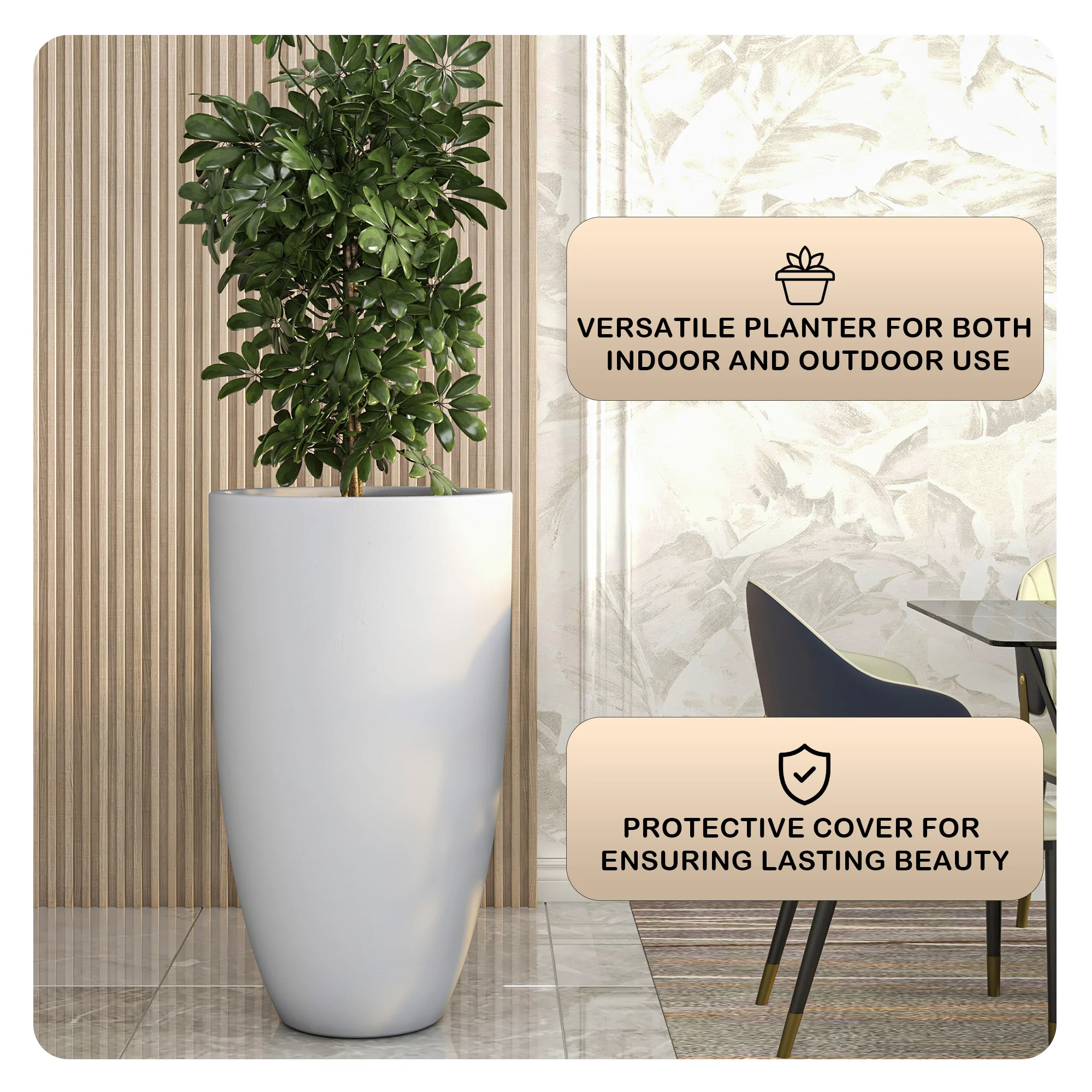 Crete Series Poly Stone Planter in Aged Concrete 21.3 Dia, 39.4 High