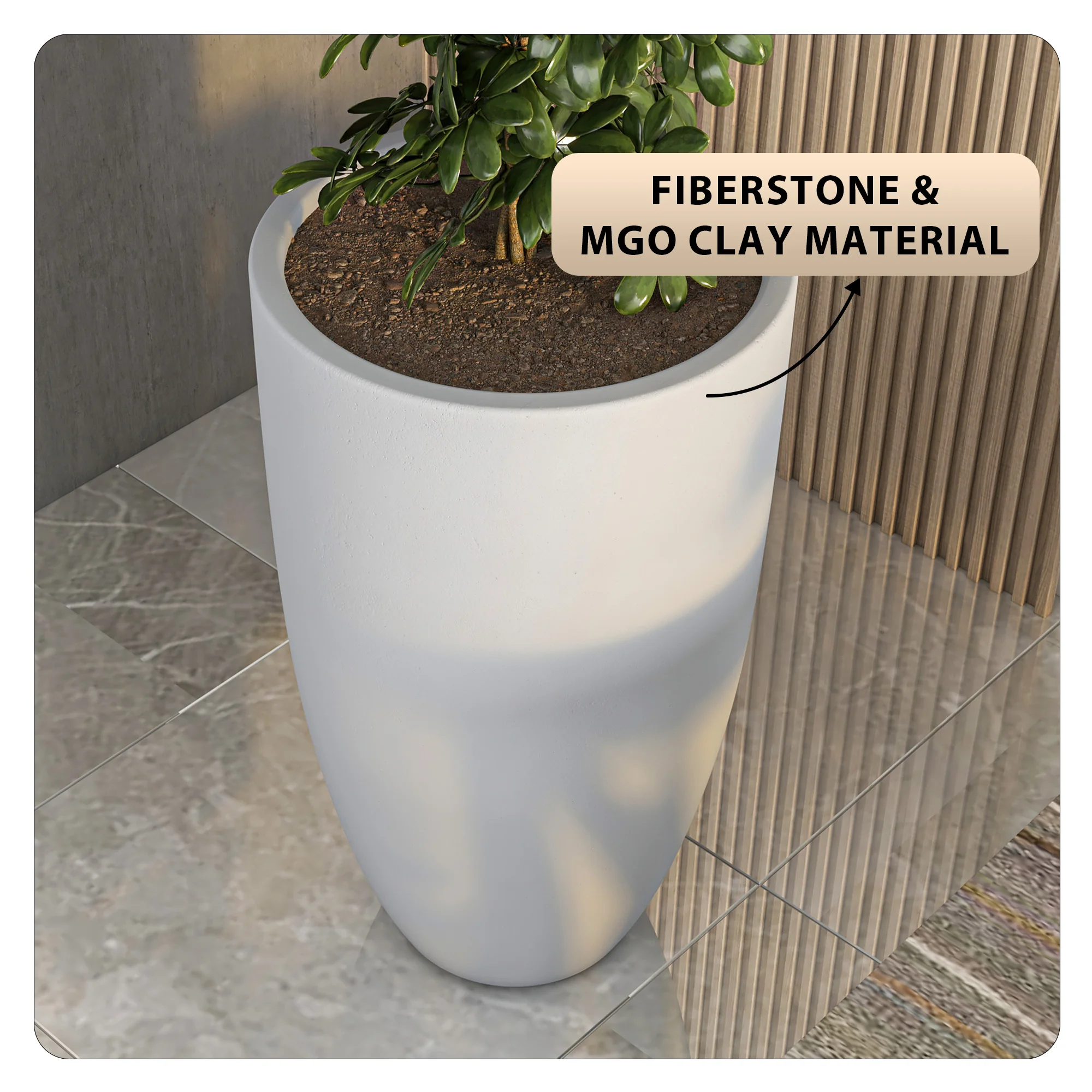 Crete Series Poly Stone Planter in Aged Concrete 21.3 Dia, 39.4 High