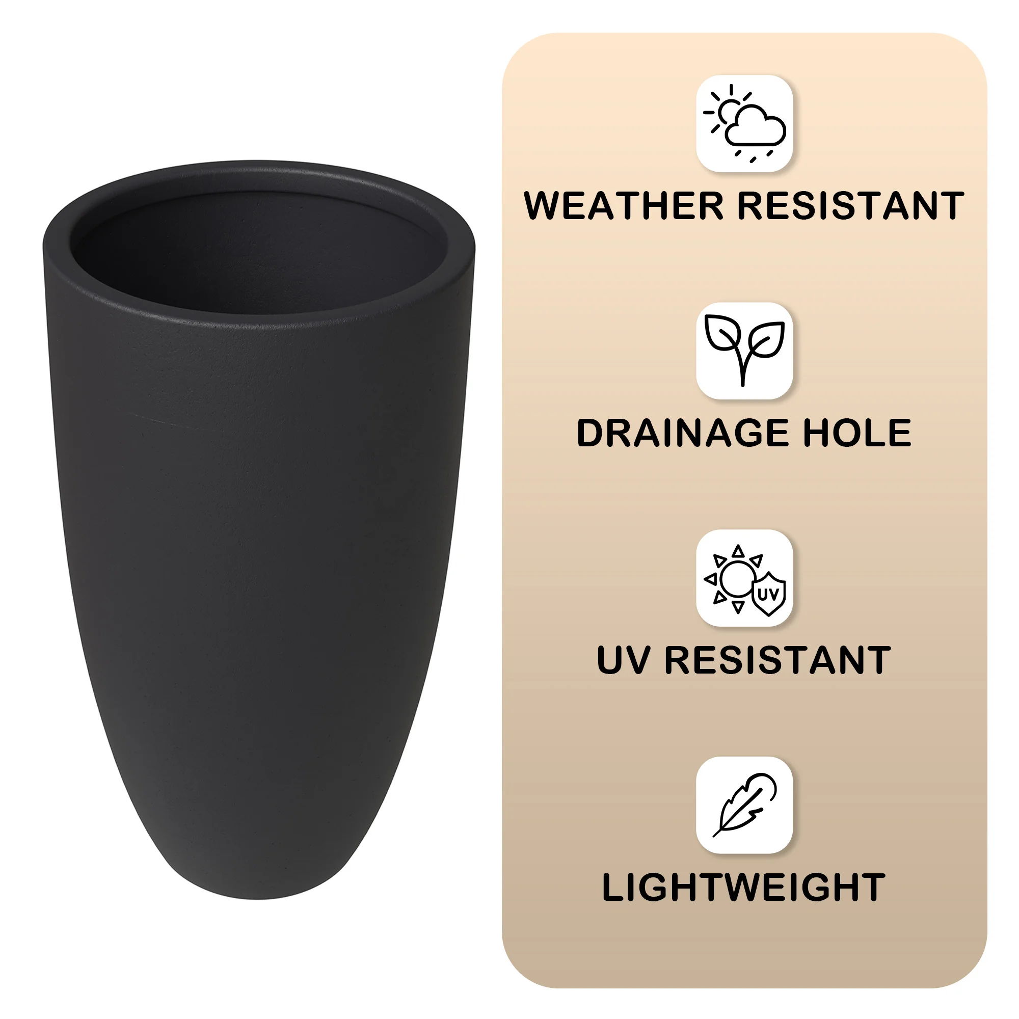 Crete Series Poly Stone Planter in Black 21.3 Dia, 39.4 High