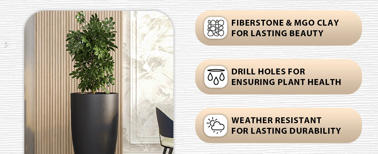 Crete Series Poly Stone Planter in Black 21.3 Dia, 39.4 High