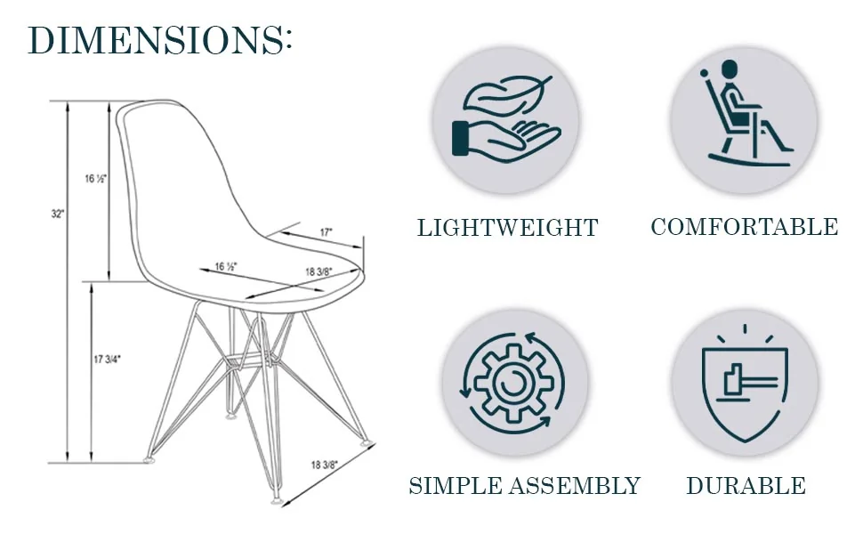 Cresco Molded Eiffel Side Chair, Set of 2