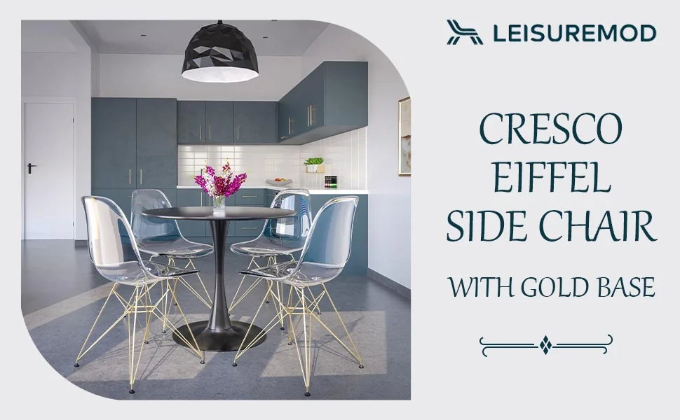 Cresco Molded Eiffel Side Chair with Gold Base, Set of 2