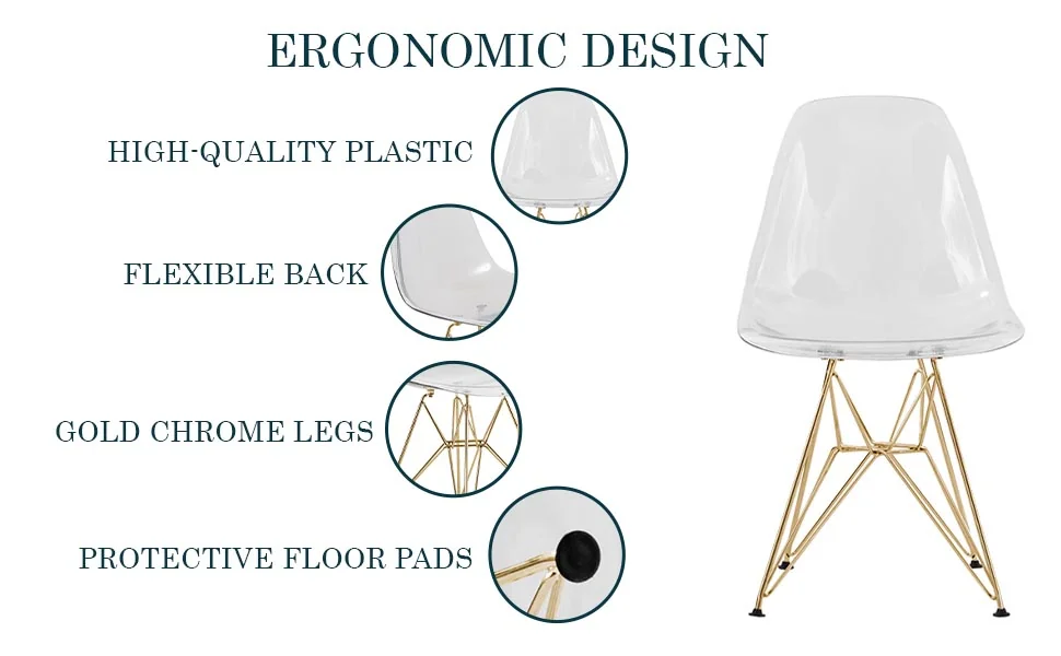 Cresco Molded Eiffel Side Chair with Gold Base, Set of 4