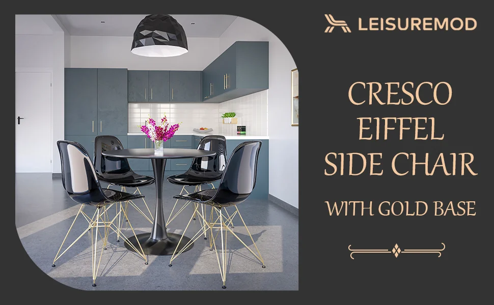 Cresco Molded Eiffel Side Chair with Gold Base, Set of 2