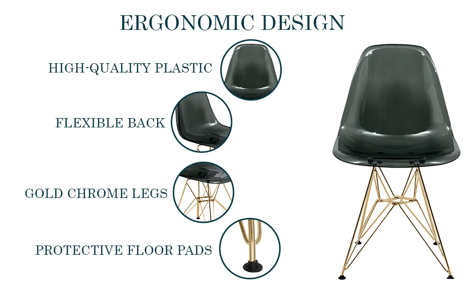 Cresco Molded Eiffel Side Chair with Gold Base, Set of 2