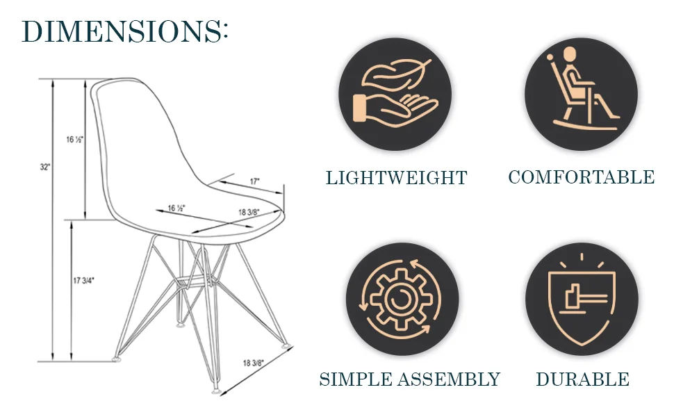 Cresco Molded Eiffel Side Chair with Gold Base, Set of 4