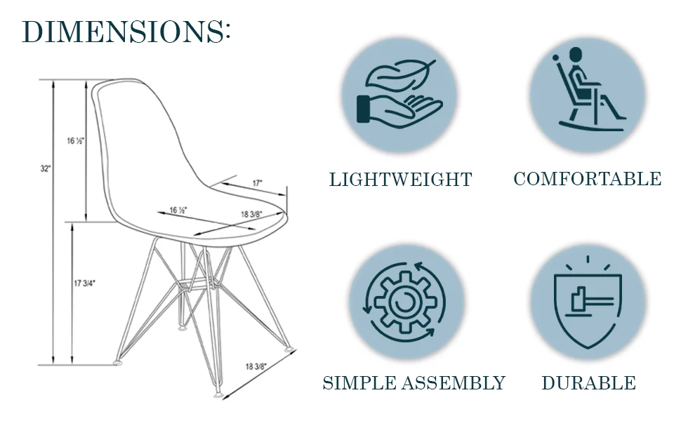 Cresco Molded Eiffel Side Chair, Set of 4