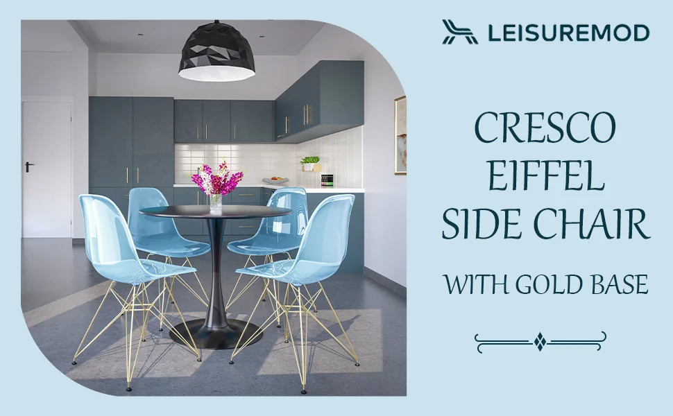 Cresco Molded Eiffel Side Chair with Gold Base, Set of 2