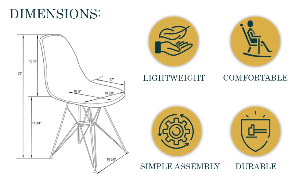 Cresco Molded Eiffel Side Chair with Gold Base, Set of 2