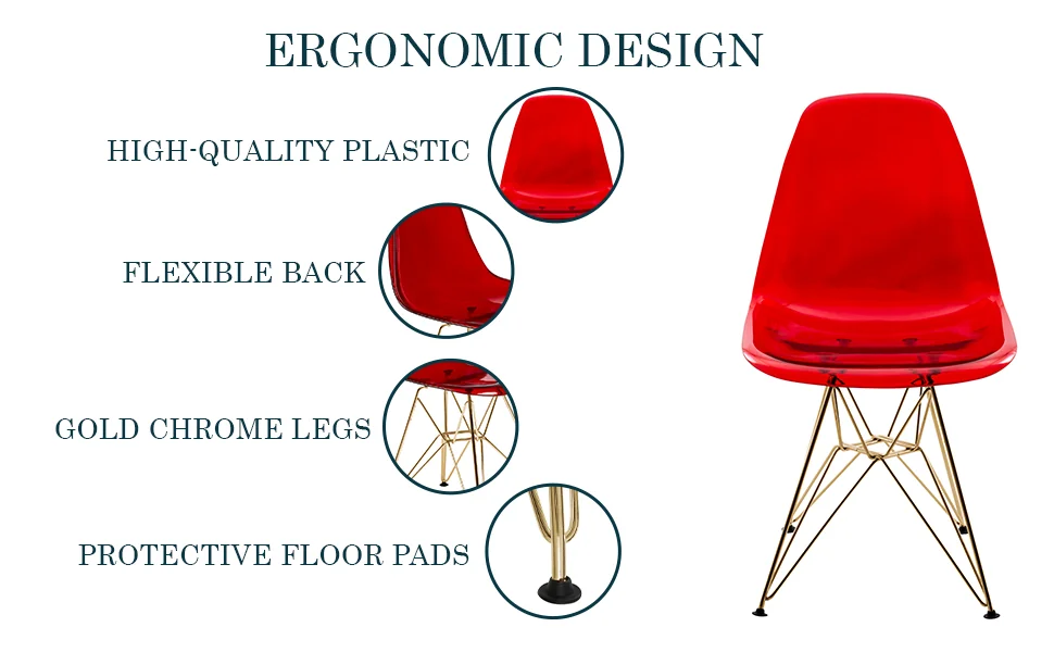 Cresco Molded Eiffel Side Chair with Gold Base, Set of 2