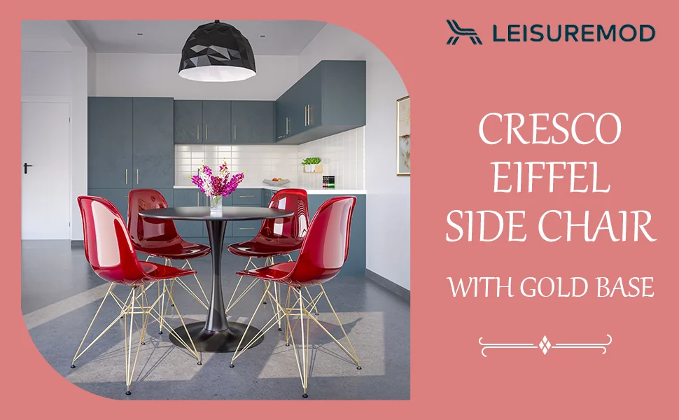 Cresco Molded Eiffel Side Chair with Gold Base, Set of 2