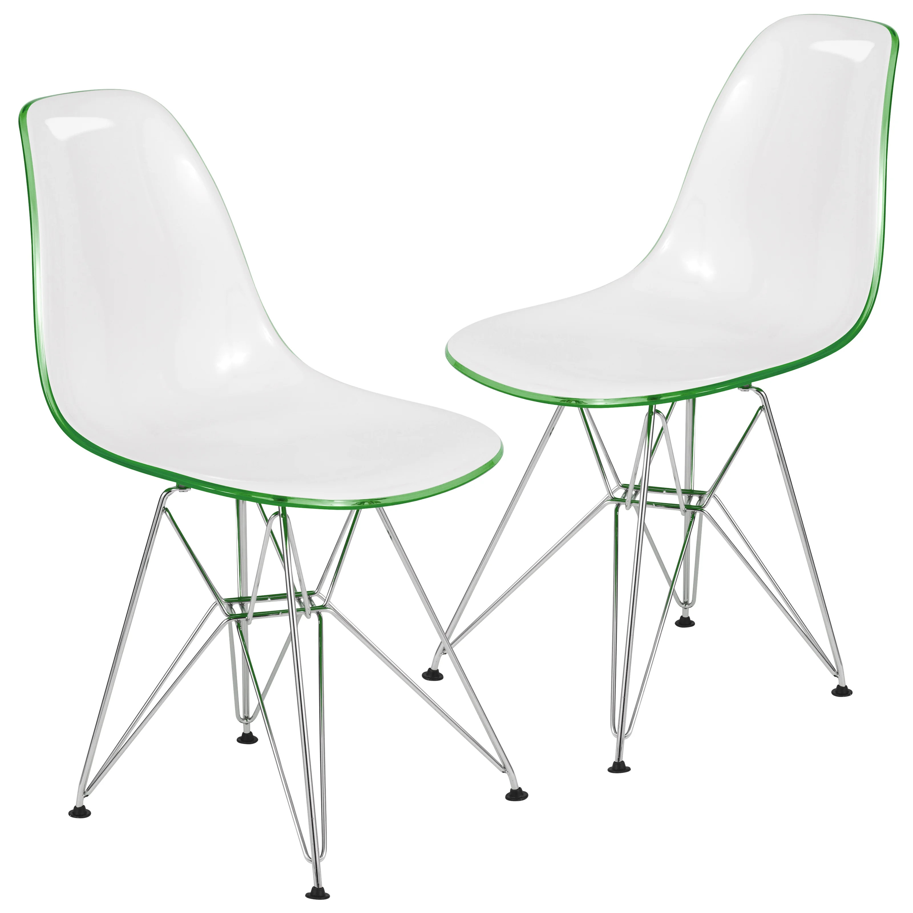 Cresco Molded 2-Tone Eiffel Side Chair in White Green Set of 2