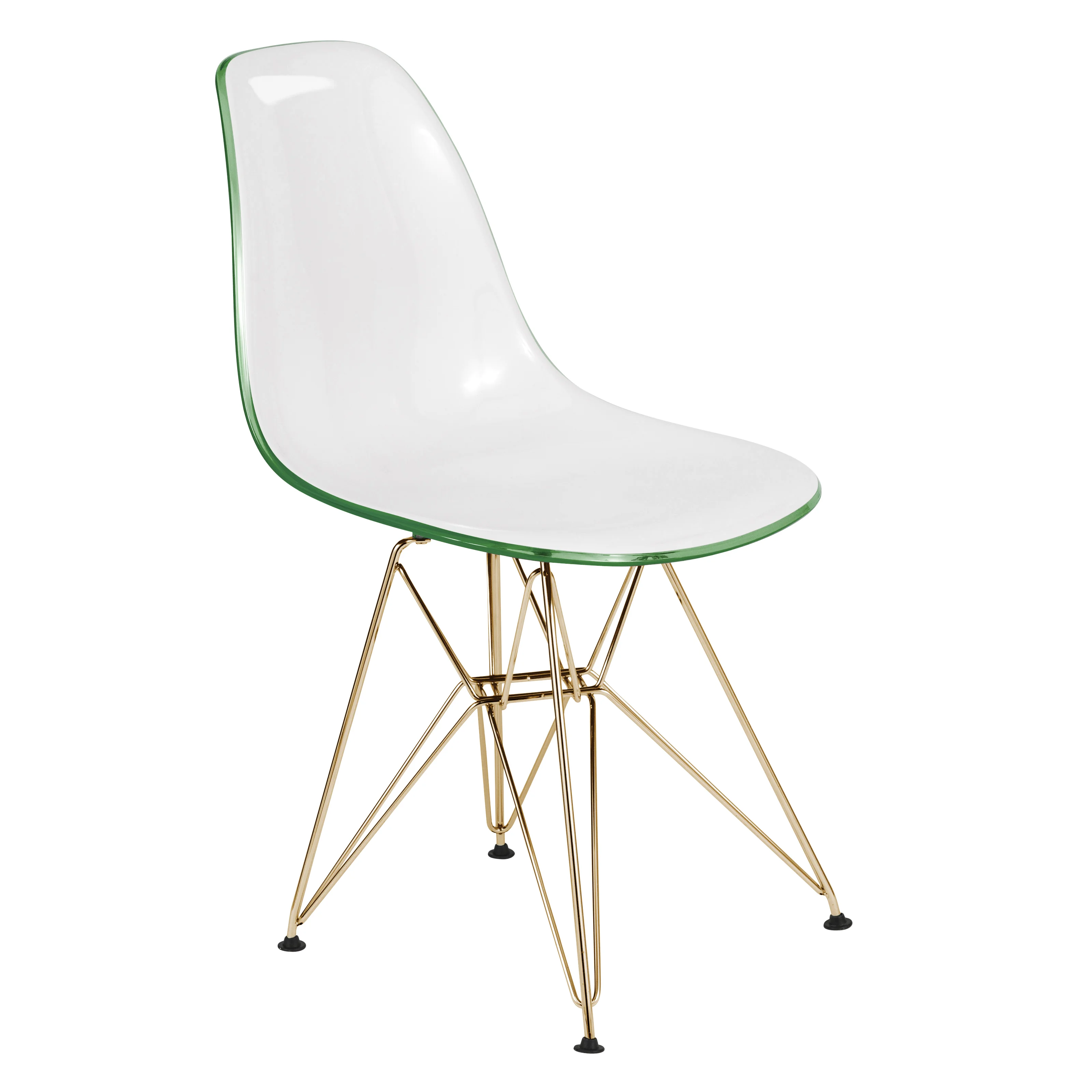 Cresco Molded 2-Tone Eiffel Side Chair with Gold Base in White Green