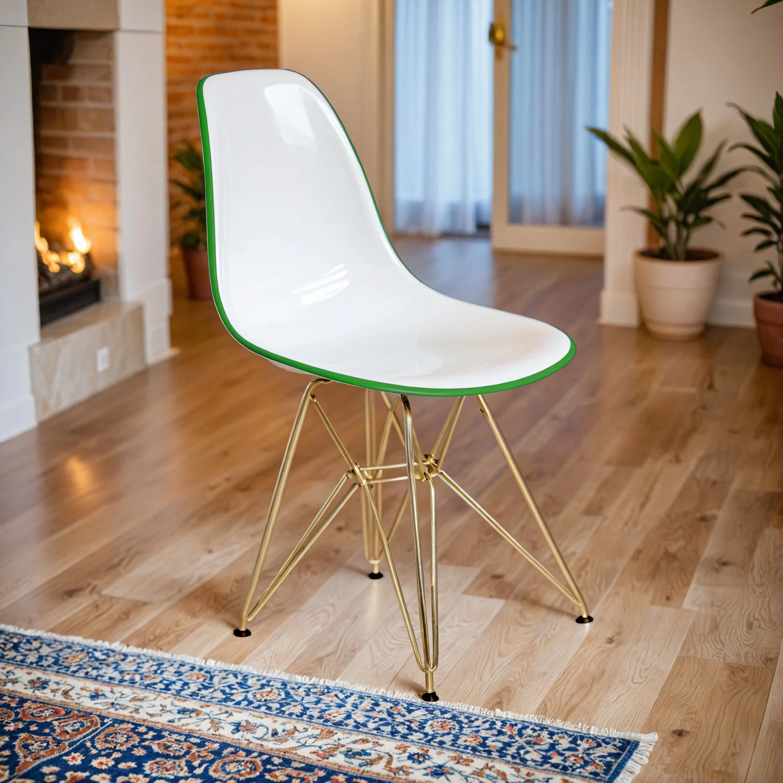 Cresco Molded 2-Tone Eiffel Side Chair with Gold Base in White Green