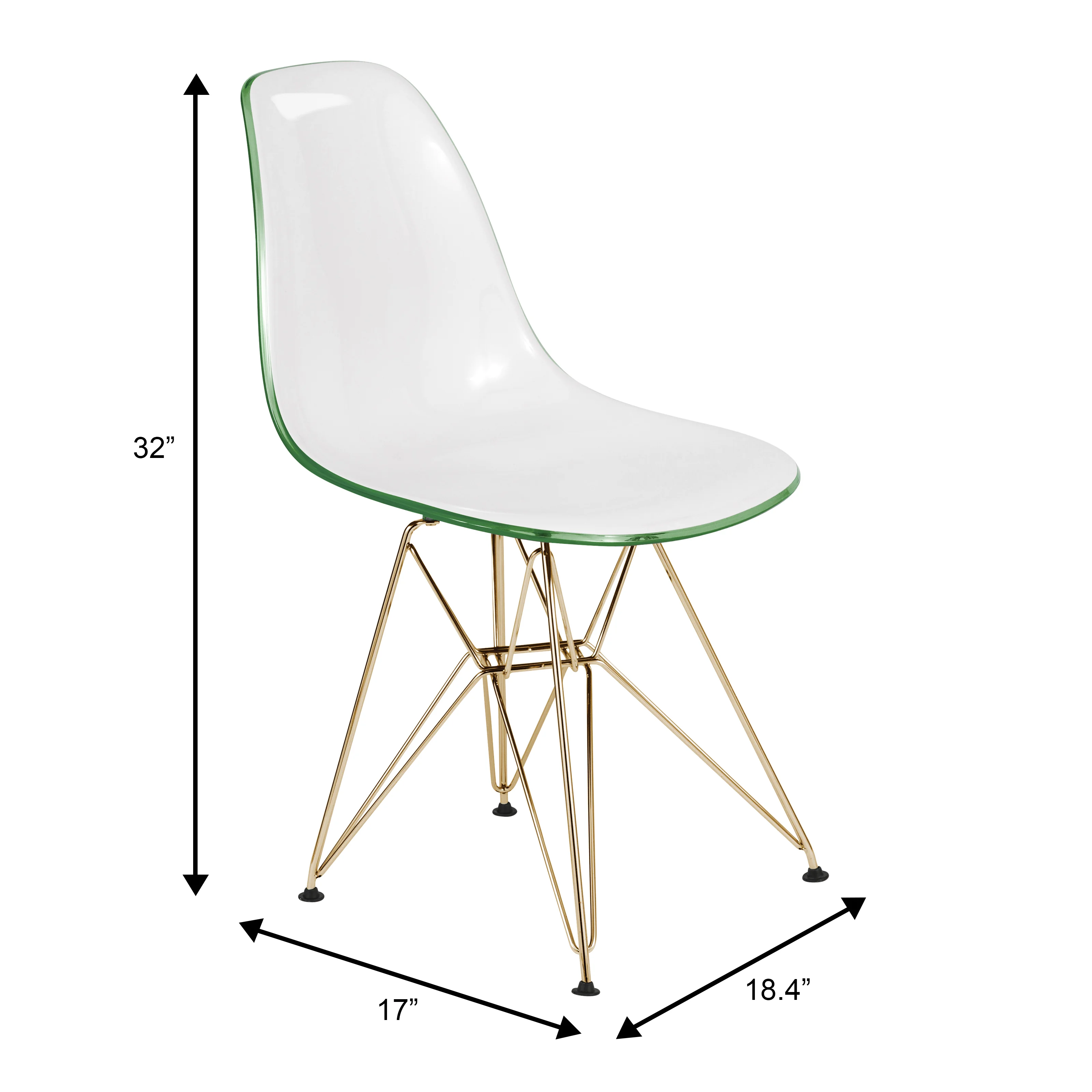 Cresco Molded 2-Tone Eiffel Side Chair with Gold Base in White Green Set of 4