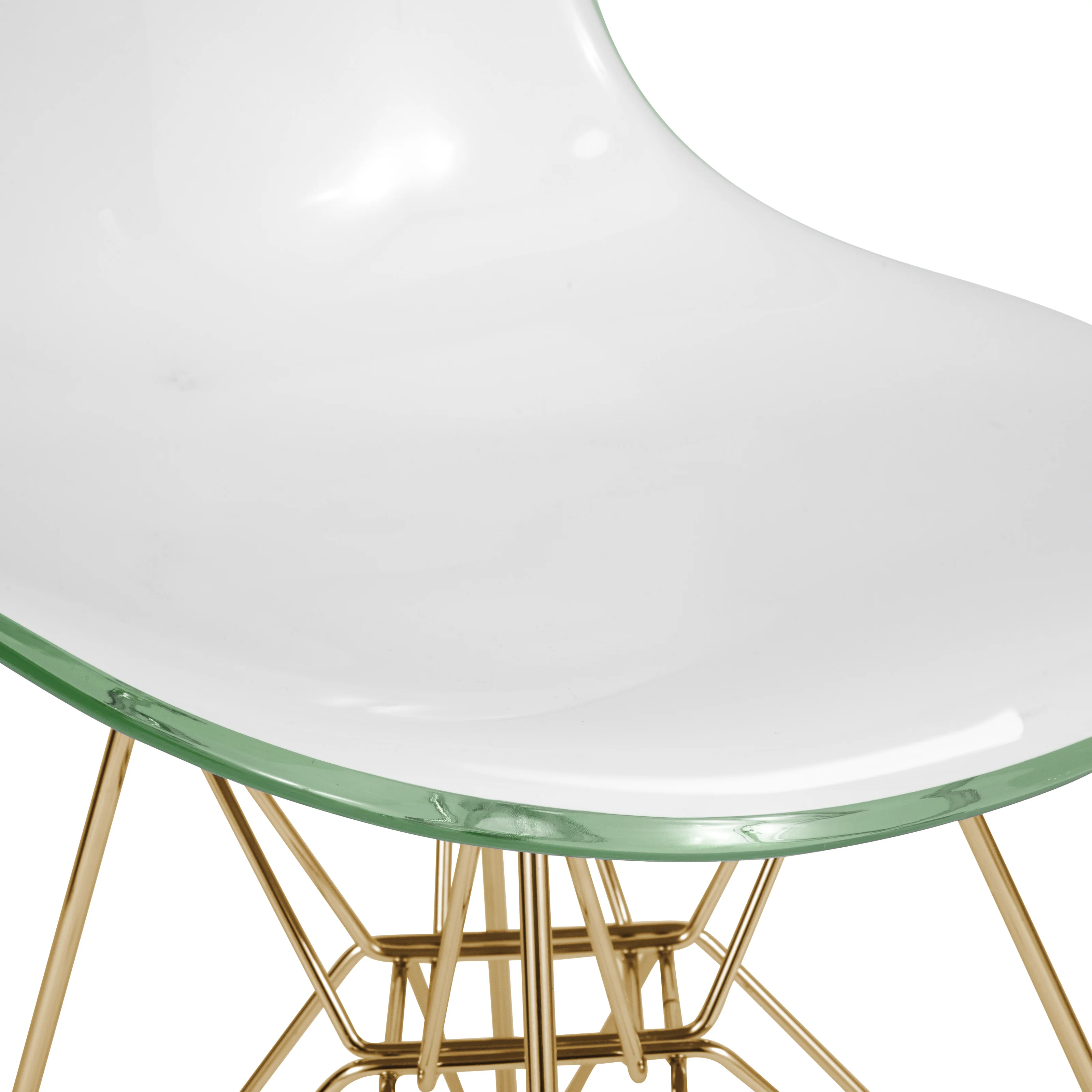 Cresco Molded 2-Tone Eiffel Side Chair with Gold Base in White Green Set of 4