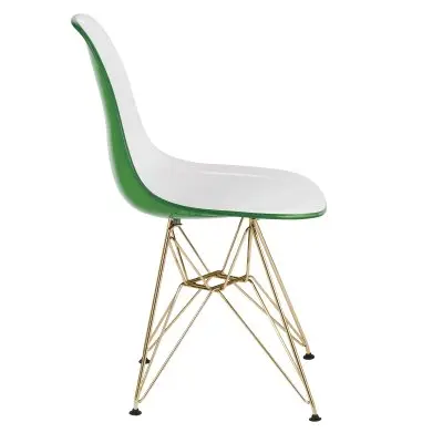 Cresco Molded 2-Tone Eiffel Side Chair with Gold Base in White Green Set of 4