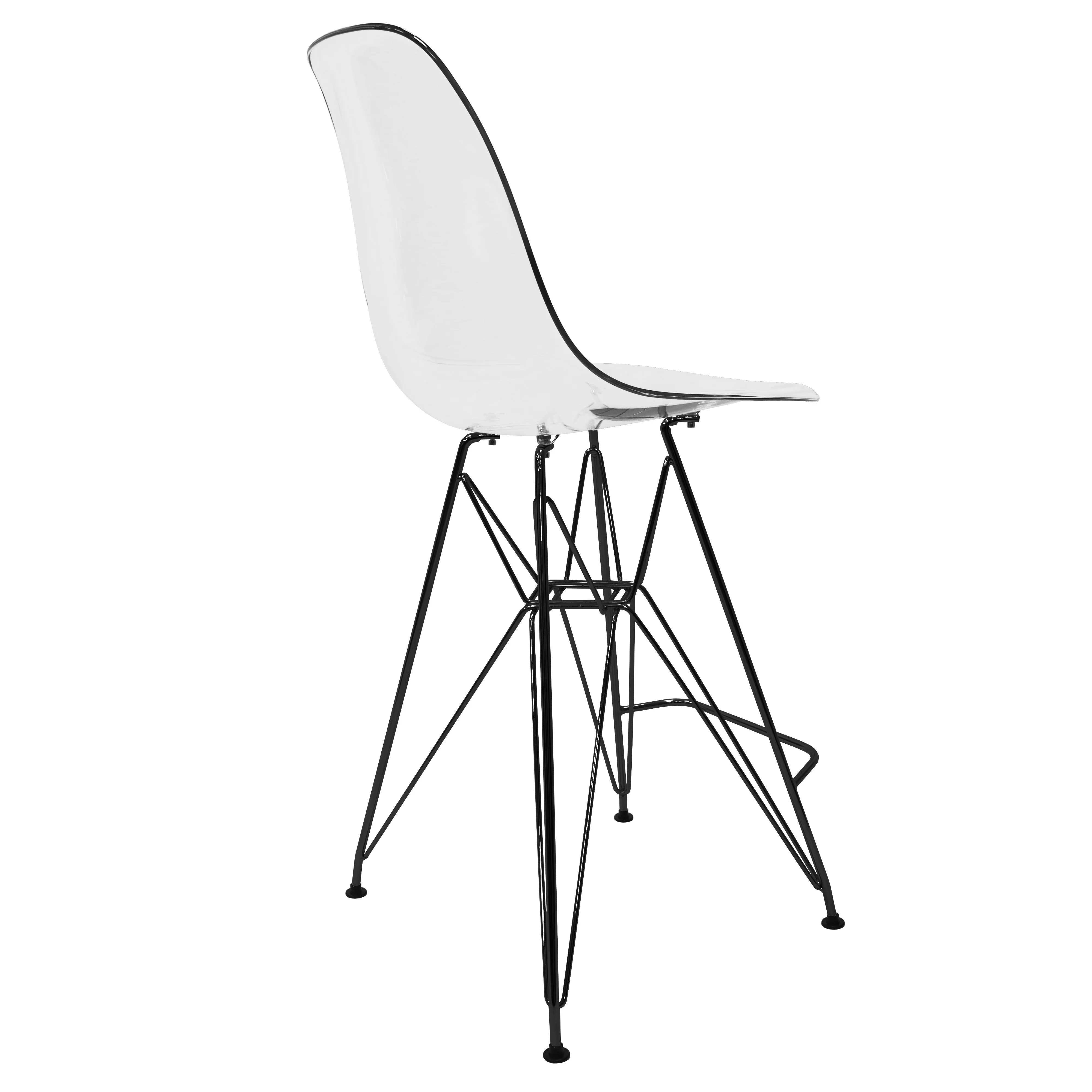 Modern Acrylic Bar stool Cresco Collection Black Base with Clear seat