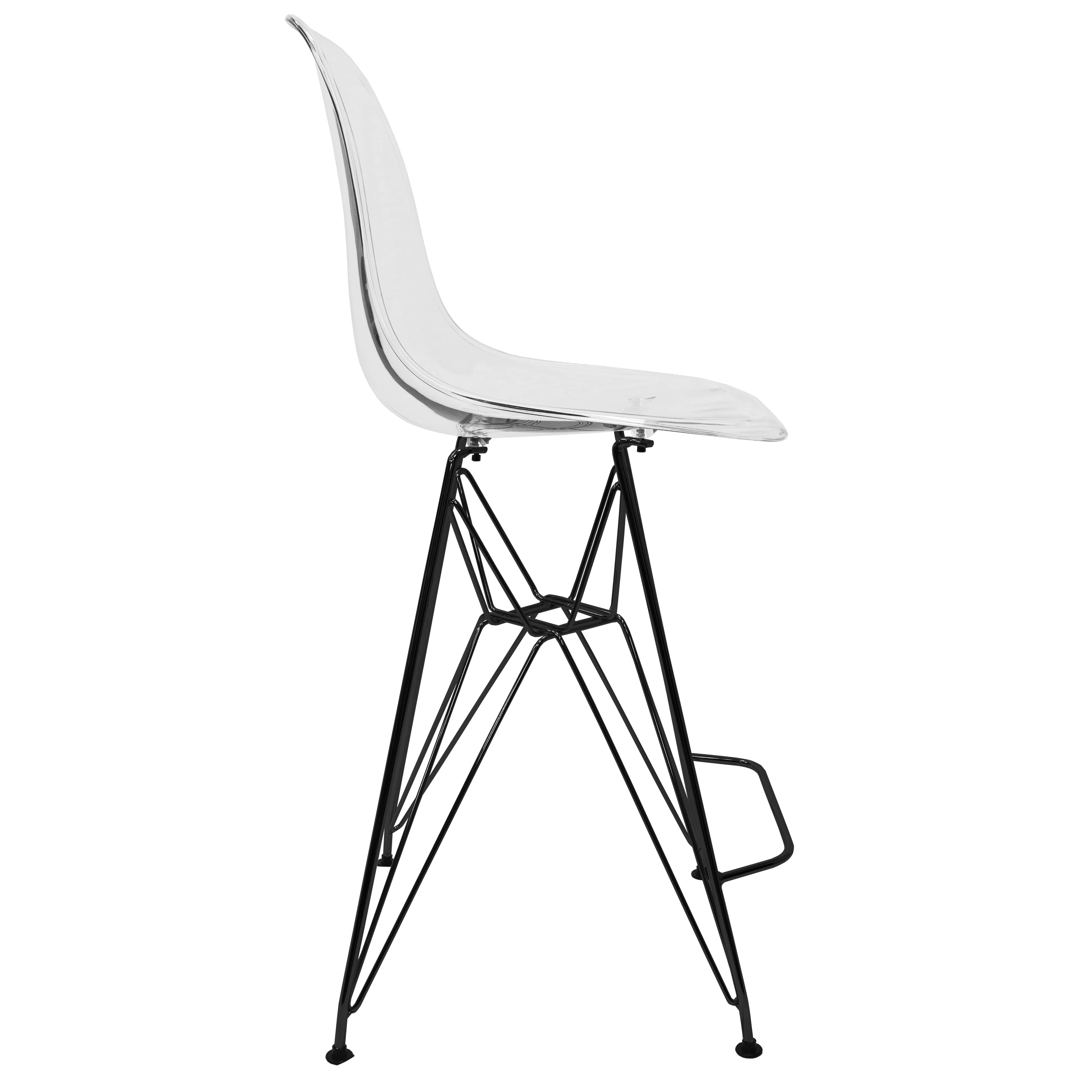 Modern Acrylic Bar stool Cresco Collection Black Base with Clear seat