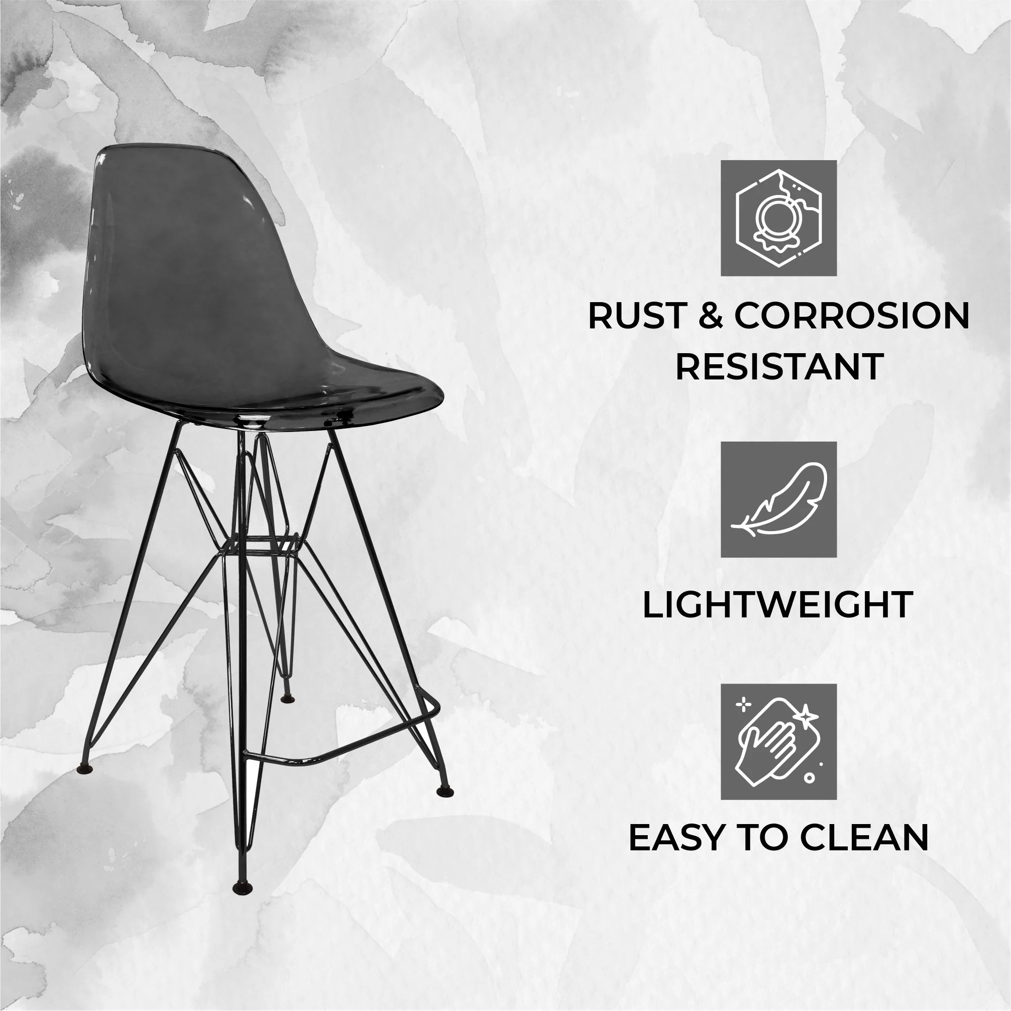 Modern Acrylic Bar stool Cresco Collection Black Base with Trans Black seat