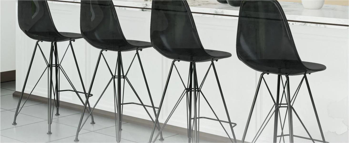 Modern Acrylic Bar stool Cresco Collection Black Base with Trans Black seat