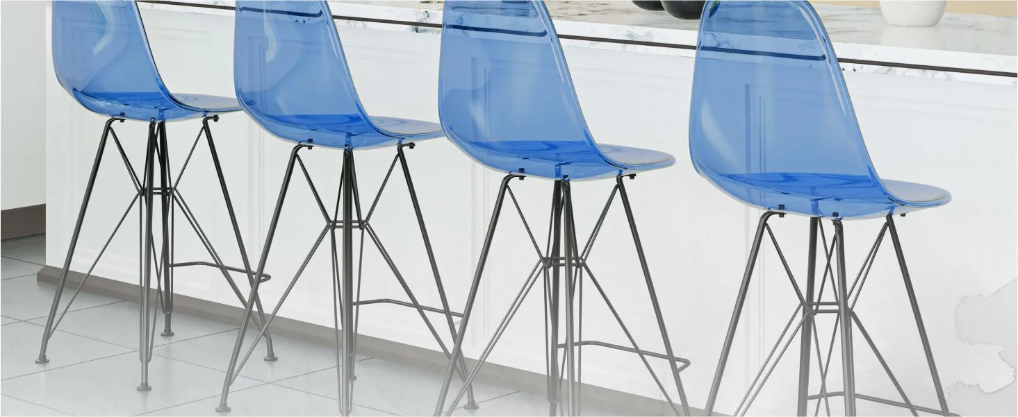 Modern Acrylic Bar stool Cresco Collection Black Base with Trans Blue seat