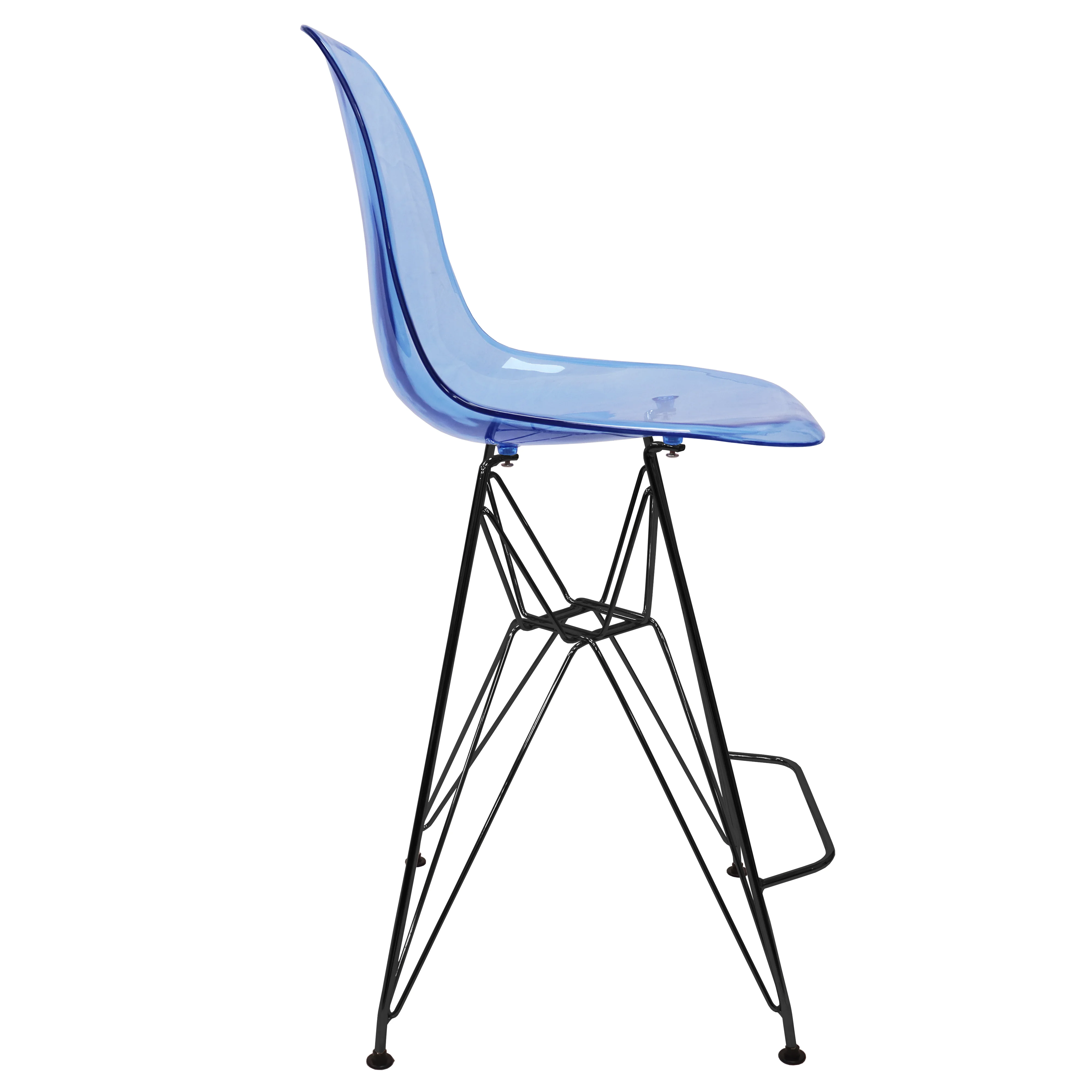 Modern Acrylic Bar stool Cresco Collection Black Base with Trans Blue seat