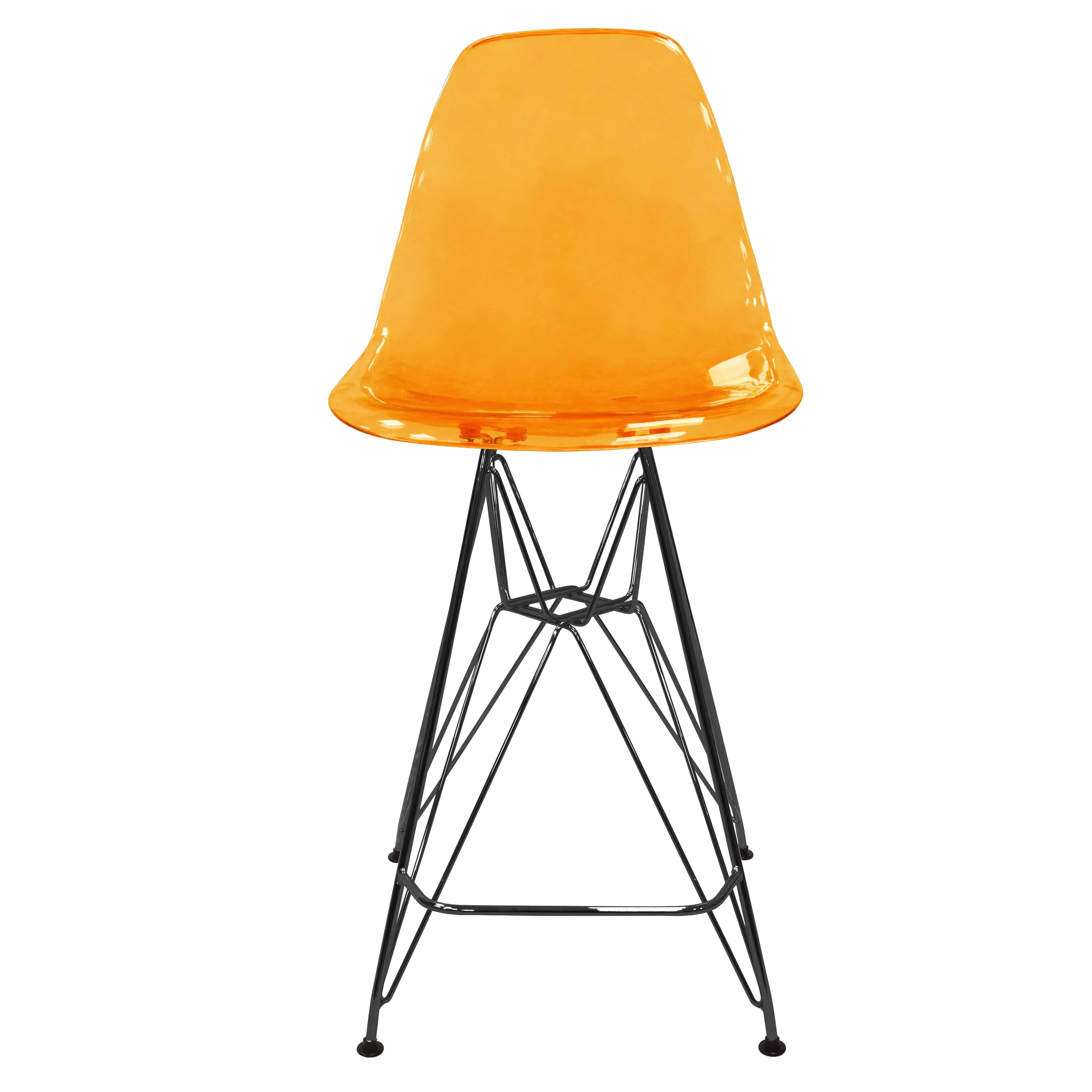 Modern Acrylic Bar stool Cresco Collection Black Base with Trans Orange seat