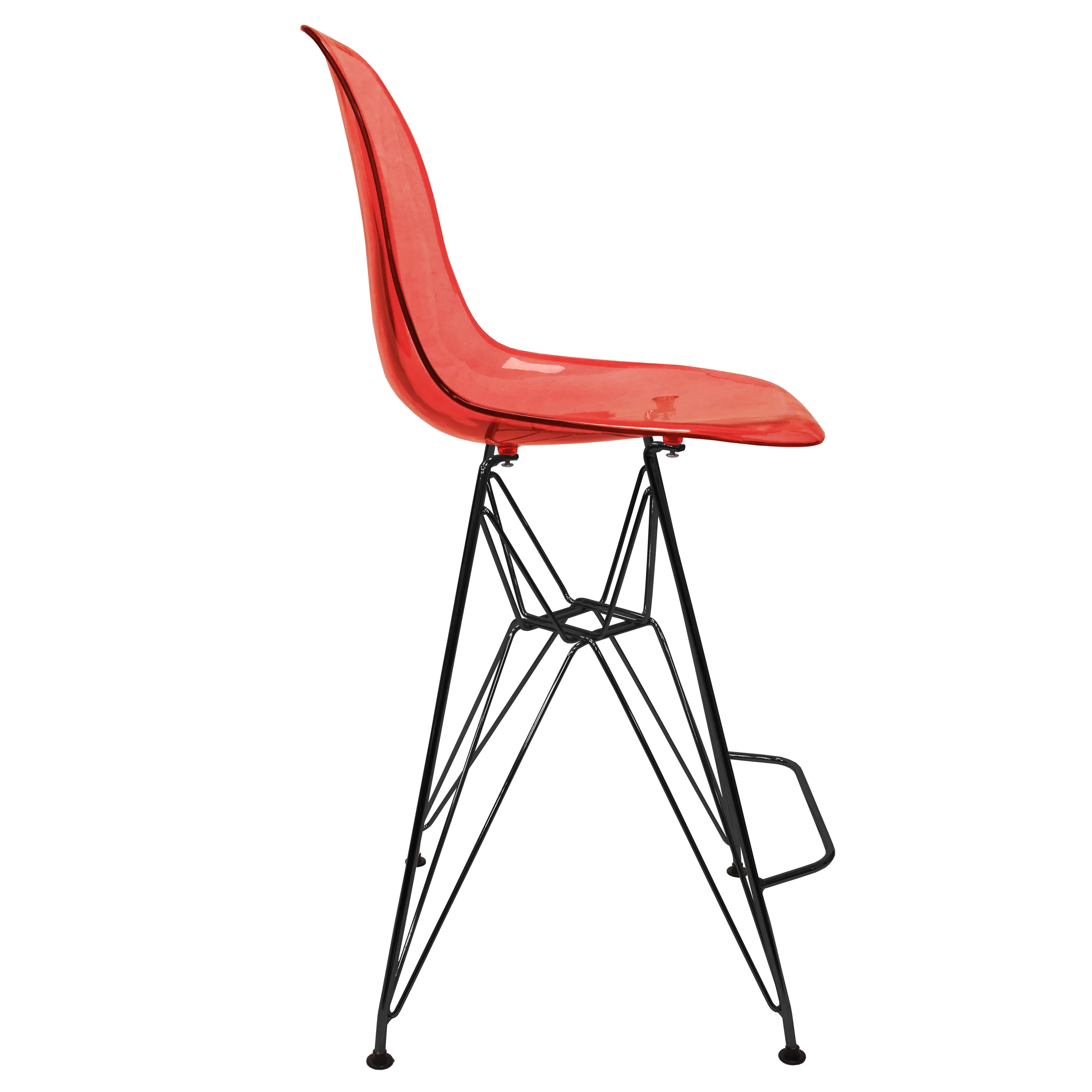 Modern Acrylic Bar stool Cresco Collection Black Base with Trans Red seat