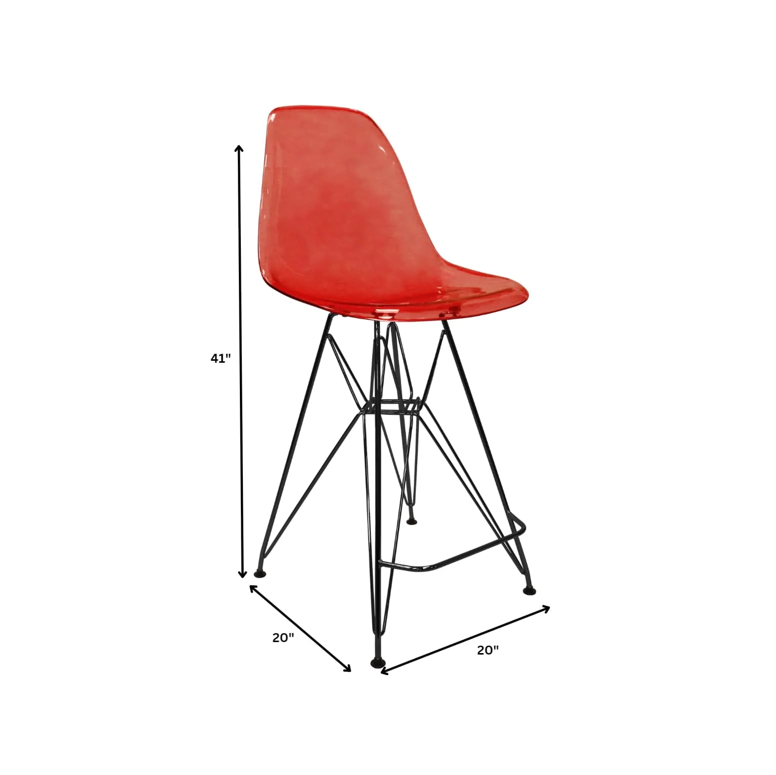 Modern Acrylic Bar stool Cresco Collection Black Base with Trans Red seat