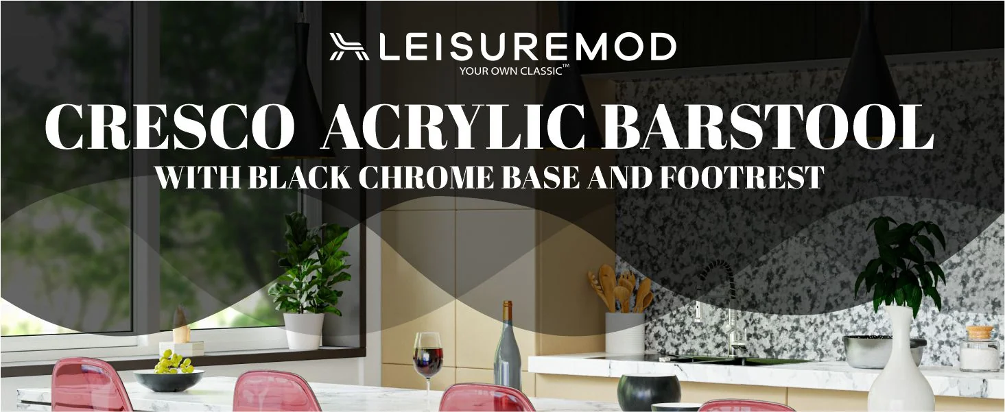 Modern Acrylic Bar stool Cresco Collection Black Base with Trans Red seat