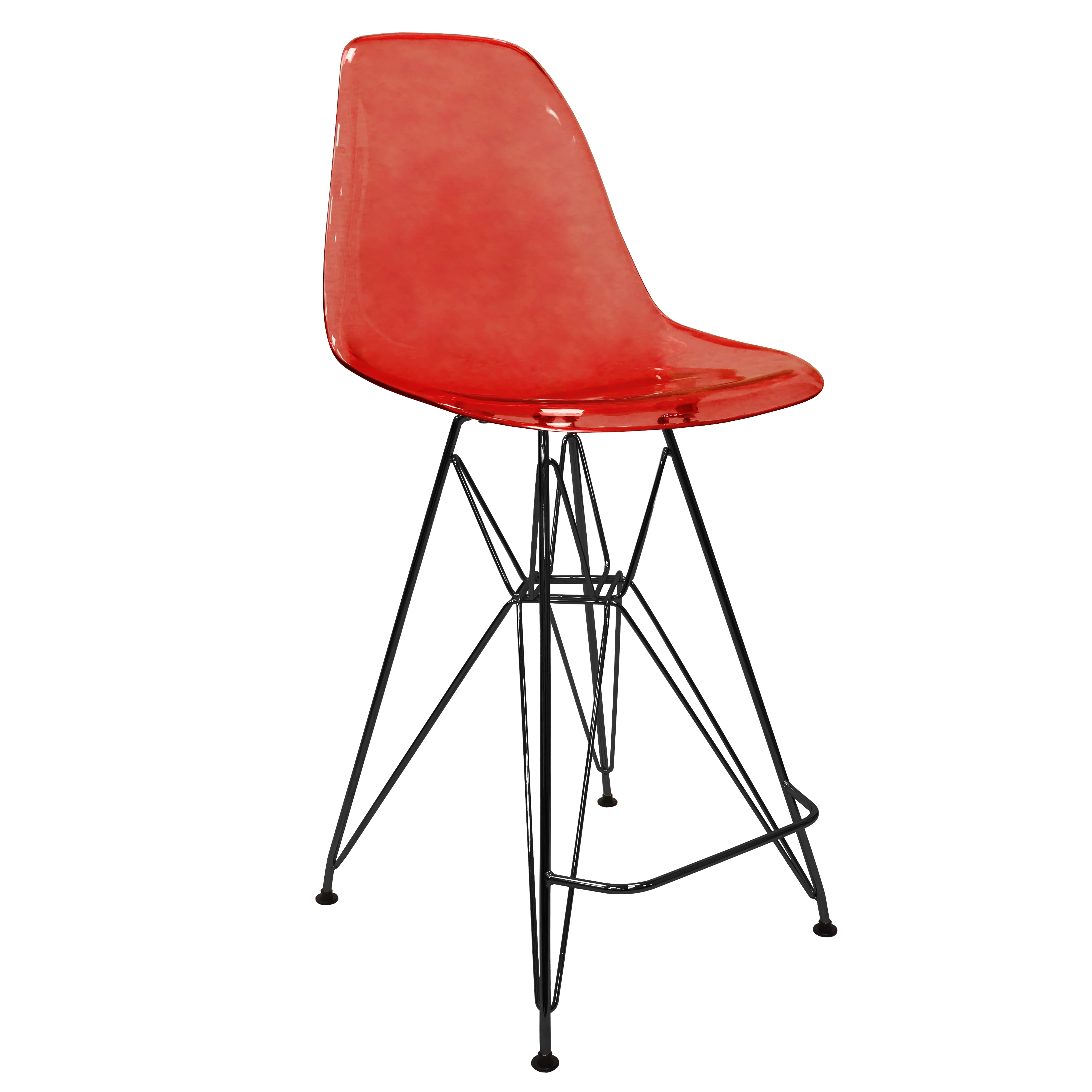 Modern Acrylic Bar stool Cresco Collection Black Base with Trans Red seat