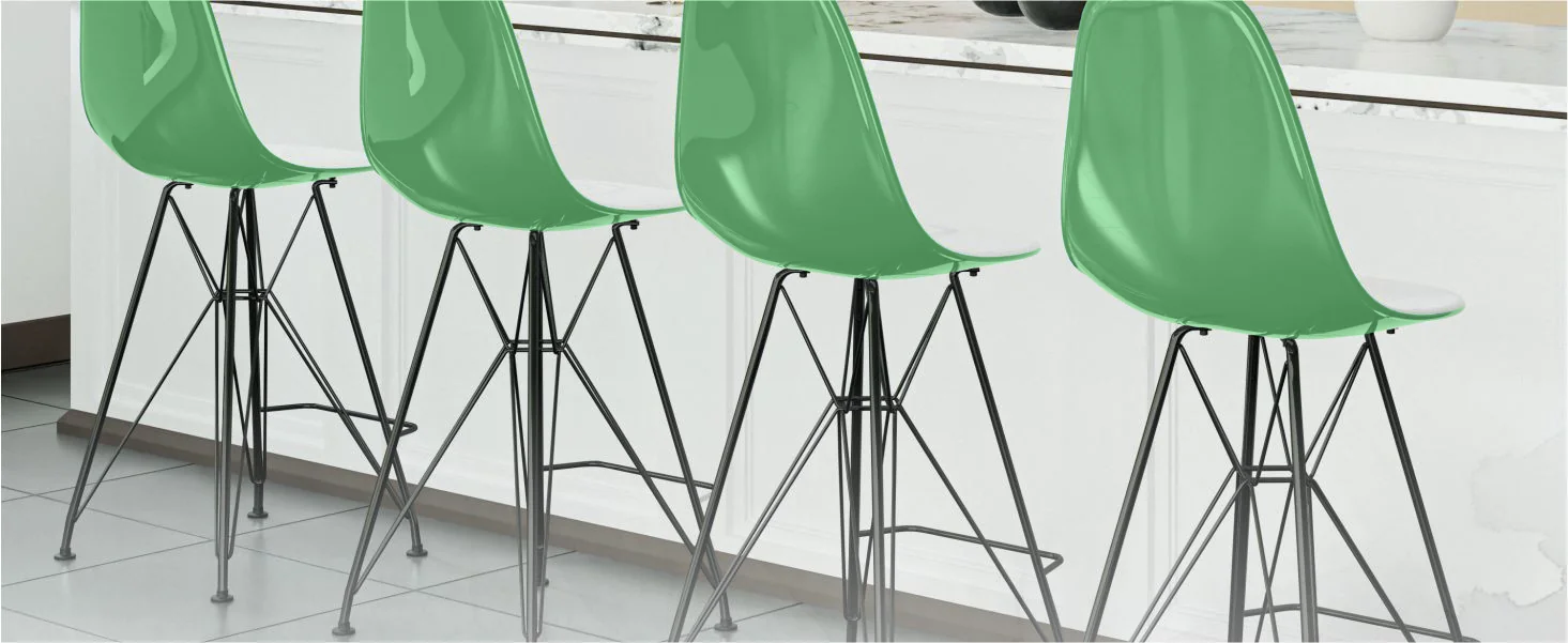 Modern Acrylic Bar stool Cresco Collection Black Base with White/Green seat